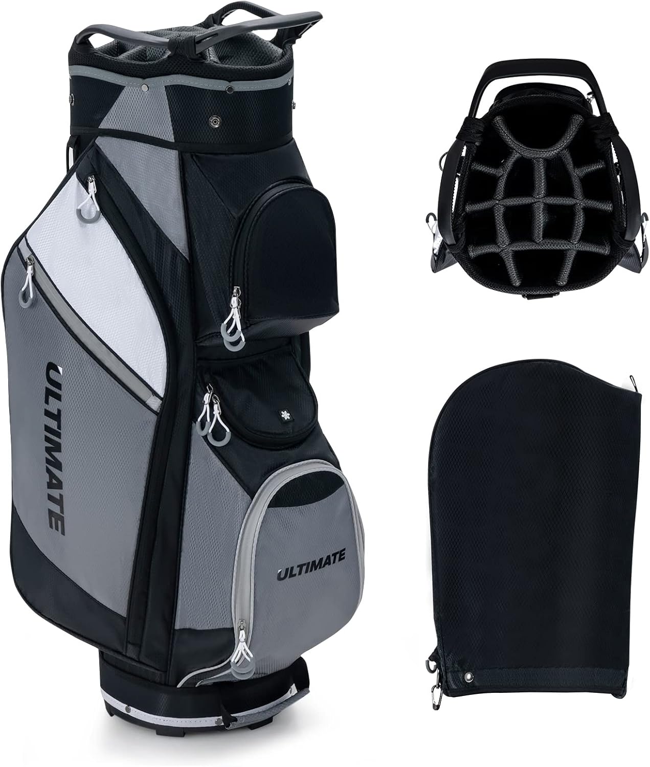 COSTWAY Golf Cart Bag with 14 Way Dividers, 7 Pockets, Rain Hood and