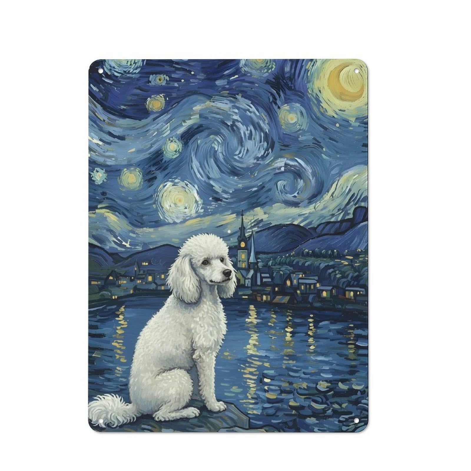Junmoney Poodle In Starry Night Painting Vintage Garden Room Metal Sign 40X30cm, Garden Room Wall Plaque For Patio Bar, Workshop, Shed Or Kitchen