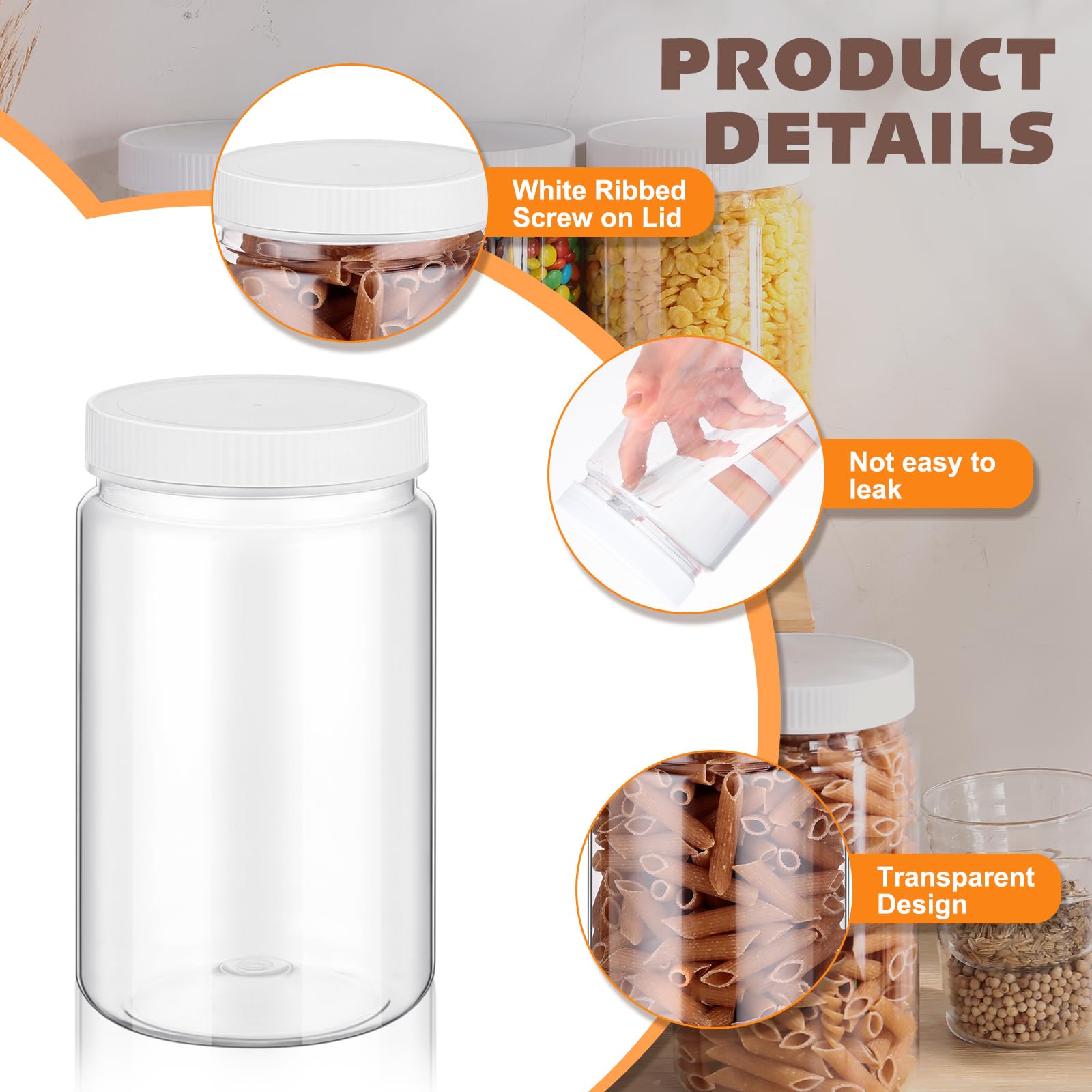 Lallisa Lot de 24 bocaux de rangement vides en plastique PET transparent avec couvercles nervurés pour cuisine, travaux manuels, beurre et miel - 946 ml