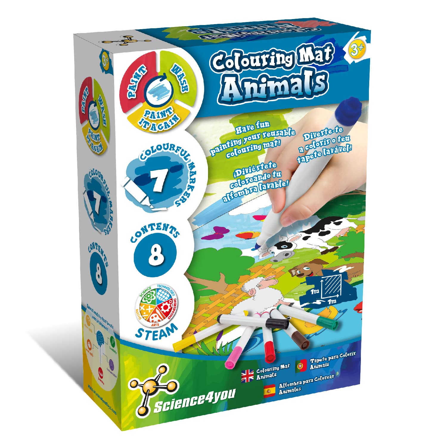 Science4you Alfombra de Colorear con Animales para Niños 3+ Años - Colorea los Animales con 7 Rotuladores de Colores, Lavables con Agua, Kit de Manualidades y Juego Educativos para Niños 3+ Años