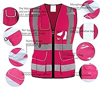 Vista 2 de Chaleco de seguridad para mujer clase 2 Hi Vis reflectante con 7 bolsillos y cremallera, cumple con las normas ANSIISEA