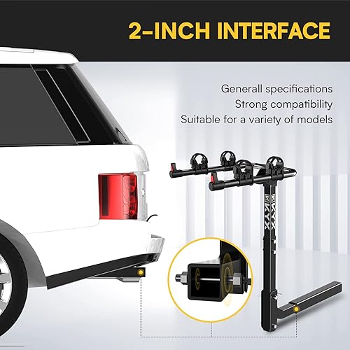 Miniatura 5 de KYX Portabicicletas para 2 bicicletas con enganche de 2 pulgadas, marco de acero de capacidad de 143 libras con brazos plegables y modos de