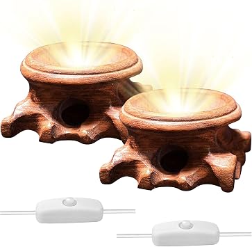 2 Inch Round Wooden Led Lights Display Base, Warm Light Display Stand Root Carving Wooden Light Display Bases Hollow Mahogany Wood Led Base for Crystal Sphere Quartz Ball 2Pcs
