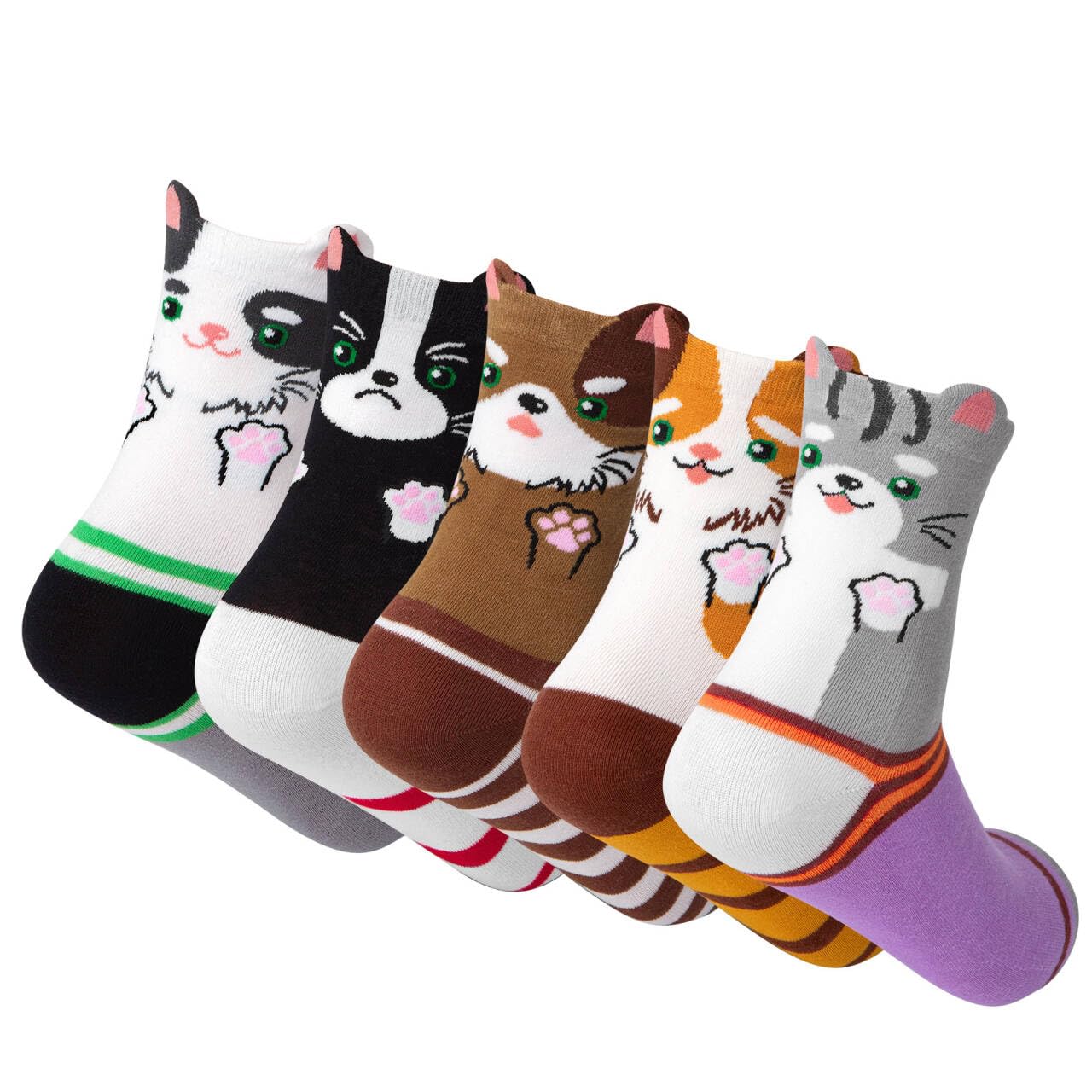 Chalier Cozy 5 Paar Damen Socken Tiere Lustige Bunte Socken Baumwolle mit Süße Katze Socken Geschenk für Damen Einheitsgröße