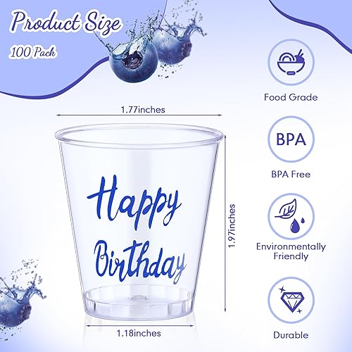 Miniatura 2 de Lallisa 100 vasos de chupito desechables de plástico de feliz cumpleaños, 2 onzas, vaso de chupito de cumpleaños, degustación de bebidas,