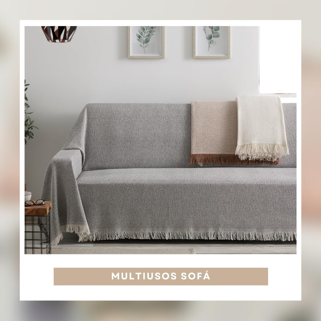 Lanovenanube Colcha Multiusos para sofá y Cama Kenya. Plaid cubrecama y cubresofa de algodón - poliéster. Manta Foulard cómoda y práctica. Medida 330x260 cm, Color Gris Marengo