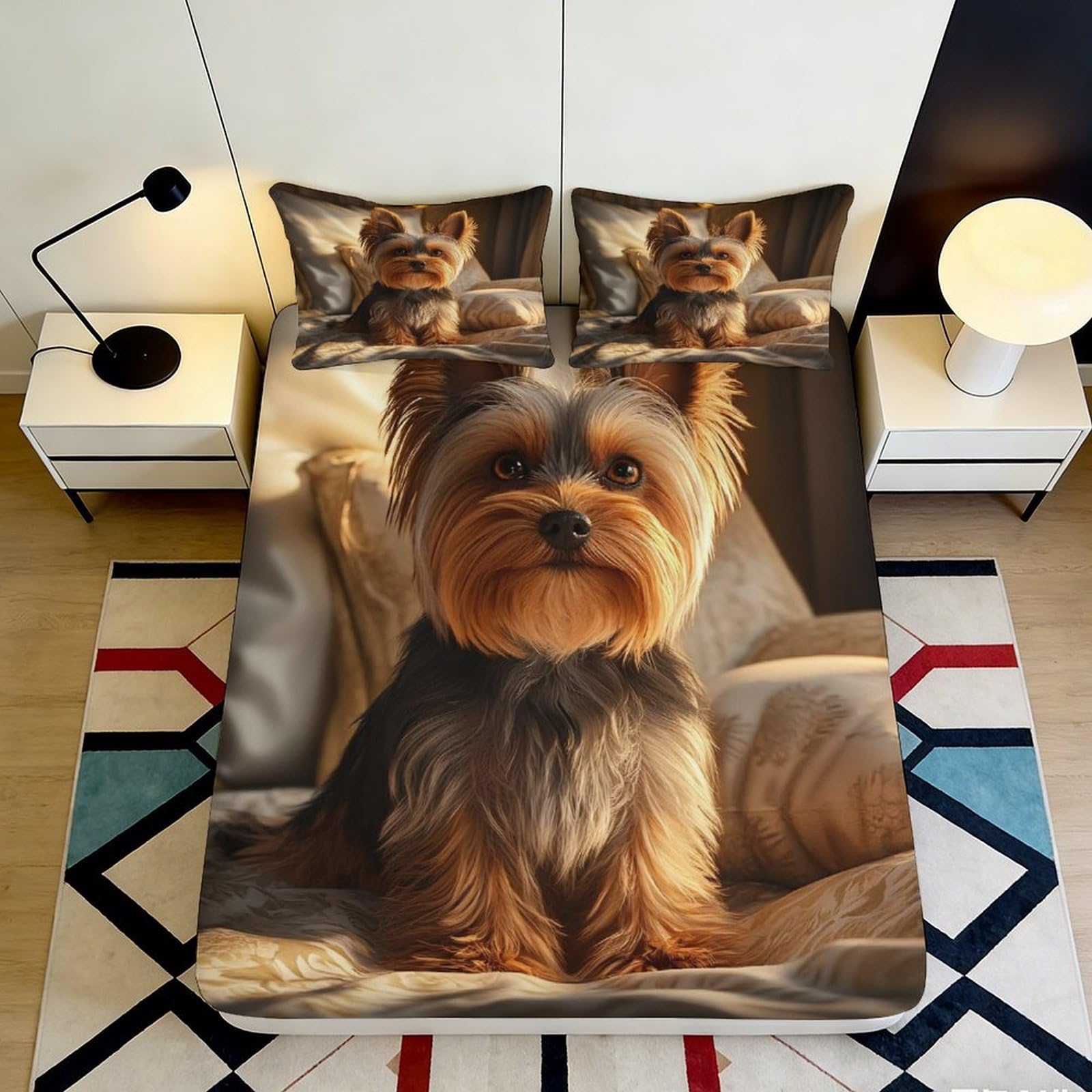 3D Printed Yorkshire Terrier Fitted Sheet Microfiber Soft Breathable Dog Bed Cover for Bedroom Dorm Decoration 90x200x25cm