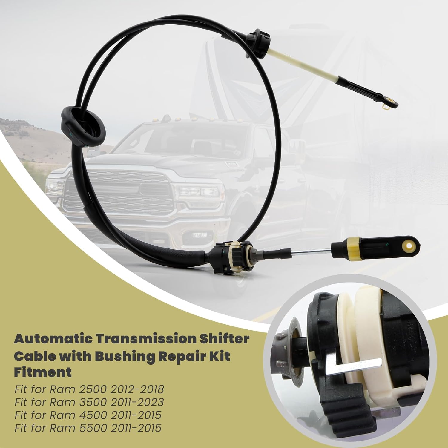 Automatic Transmission Shifter Cable with Bushing Repair Kit Fit For Ram 2500 2012-2018 Ram 3500 2011-2023 Ram 4500 5500 2011-2015 Replace 68039341AE 68039341AB 68039341AC 68261253AC 68039341AD