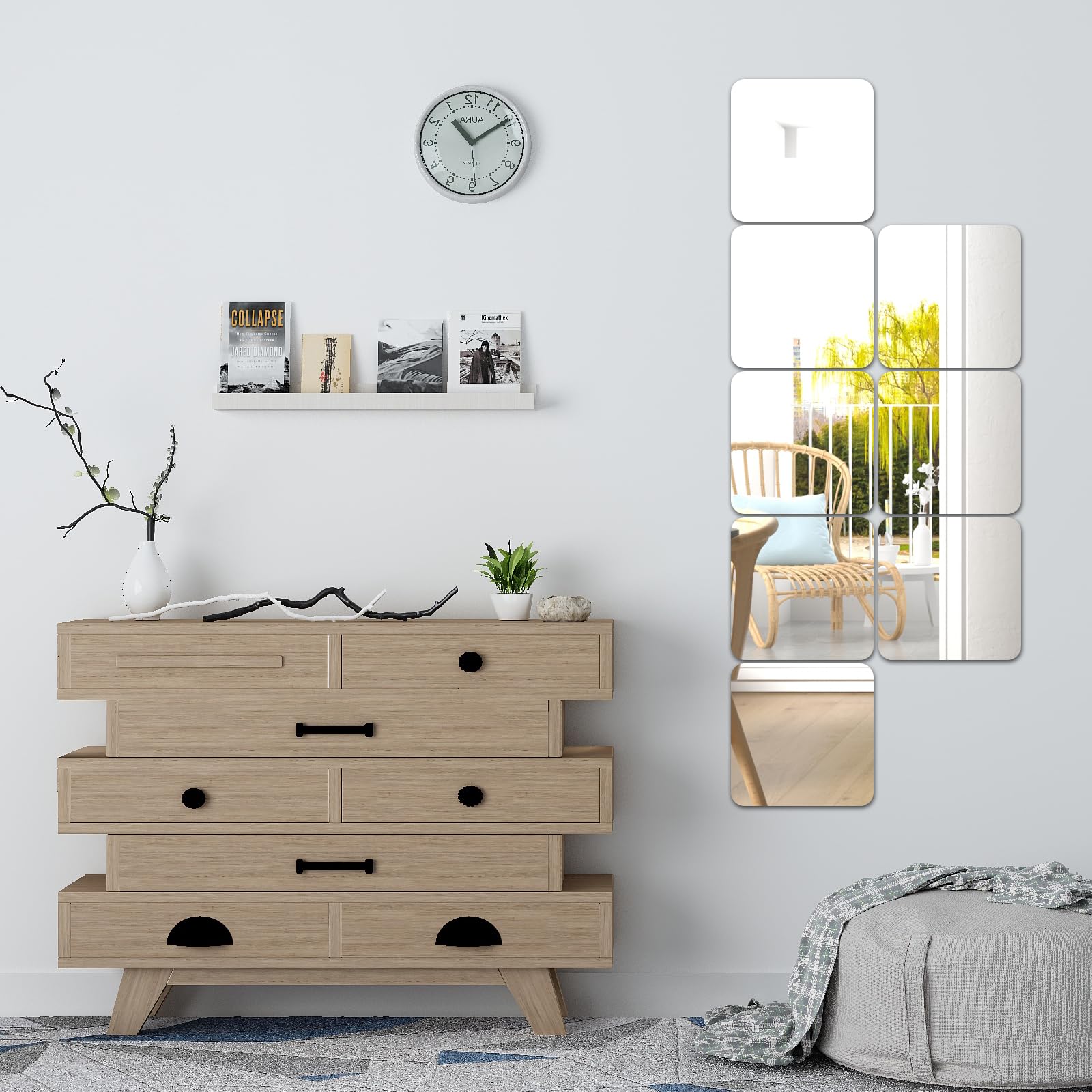 CATANK Ovale creatieve decoratieve spiegel, zwart metalen frame drijvende spiegel met giek, 40 cm x 60 cm, voor woonkamer, wasruimte en slaapkamer