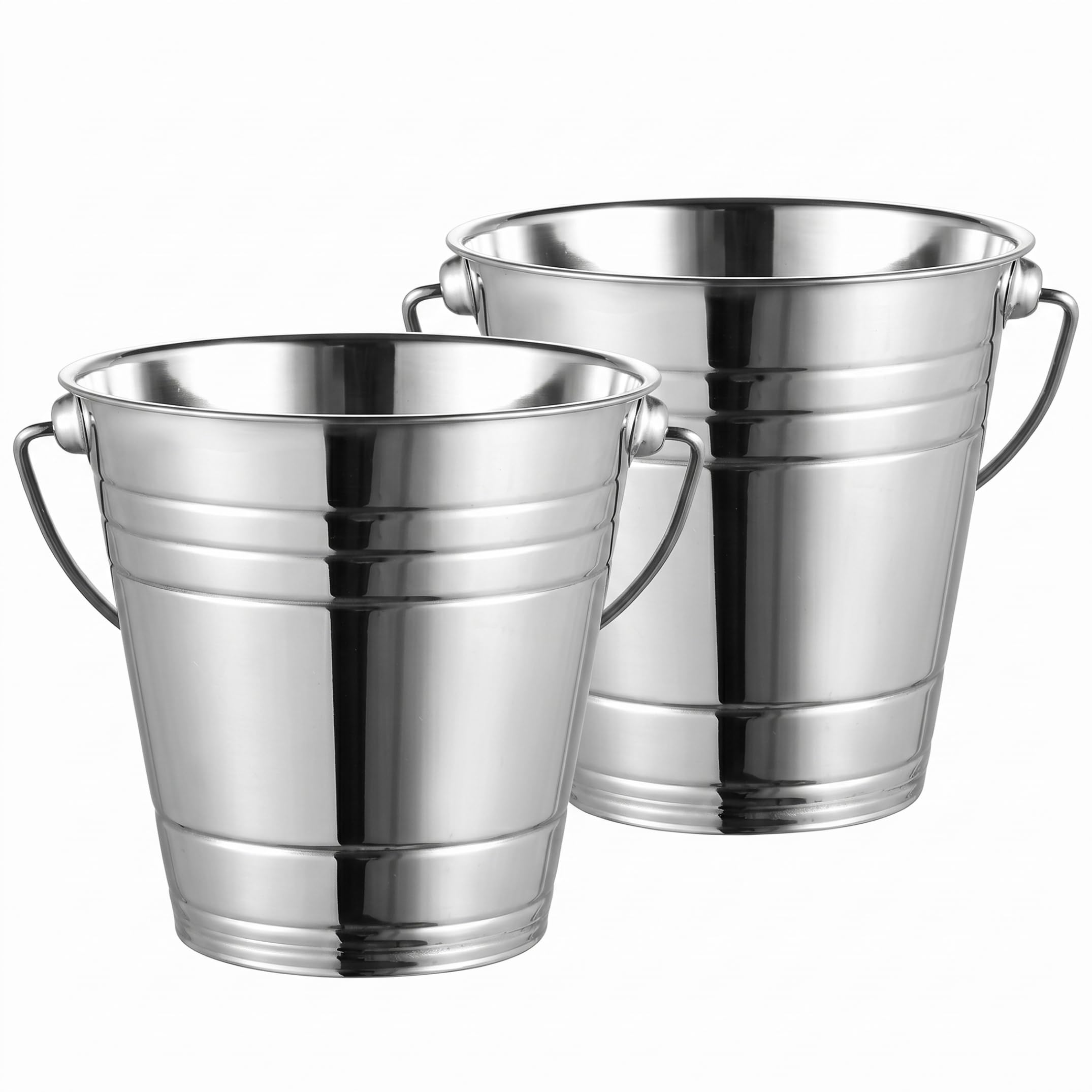 Ameble 2 Pack 3000ml Stainless Steel Ice Bucket, Metal Drink Buckets with Ergonomic Handles & Stable Base, Champagne Wine Cooler, Party Bar Accessory, Silver