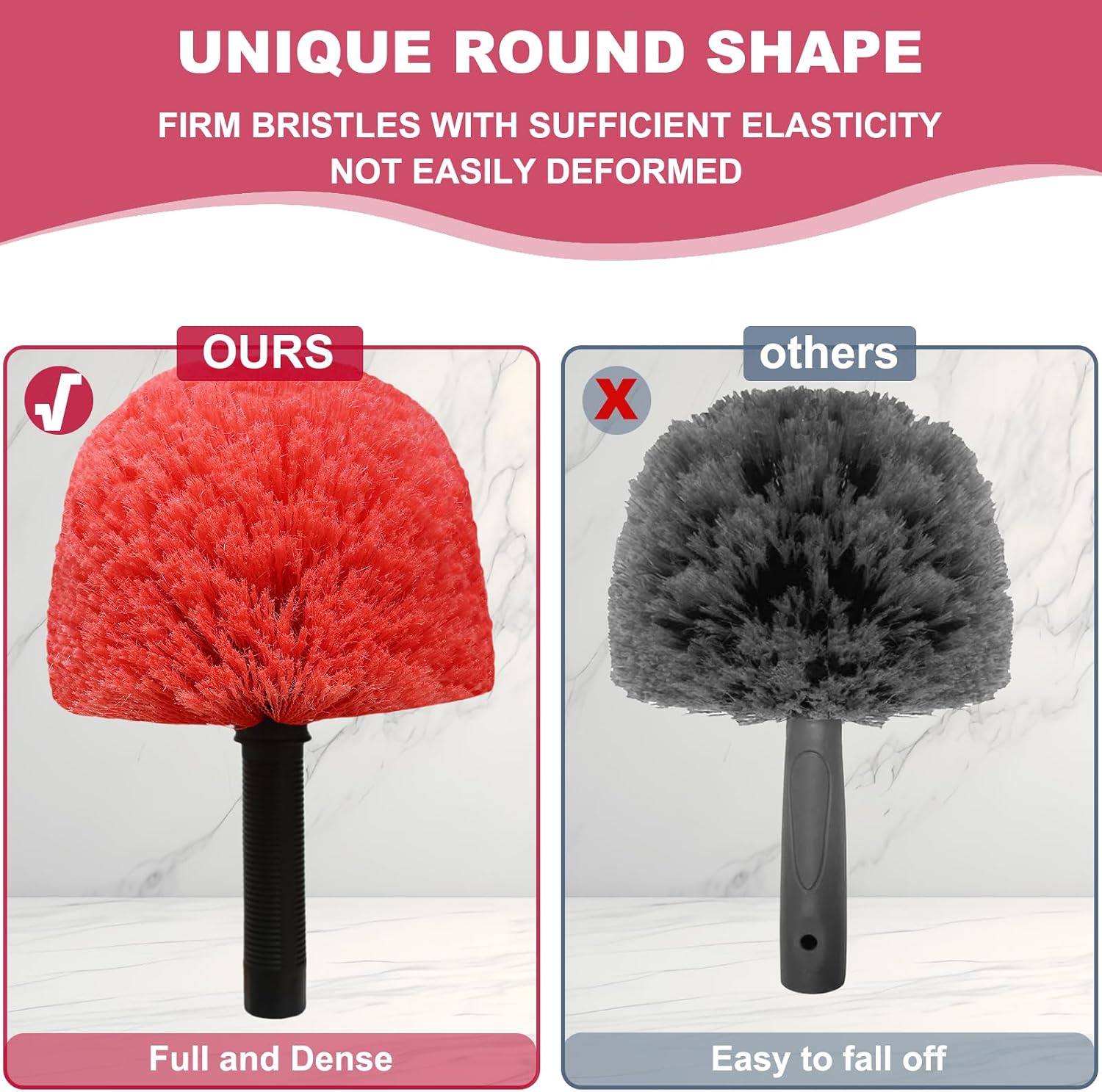 Twist-On Cobweb Duster Head Brush - Indoor & Outdoor Spider Web Cleaning Solution - Fits Standard Acme Threaded Poles - Durable & Versatile Spider Web Corner Cleaner Duster Brush Head Only - Red