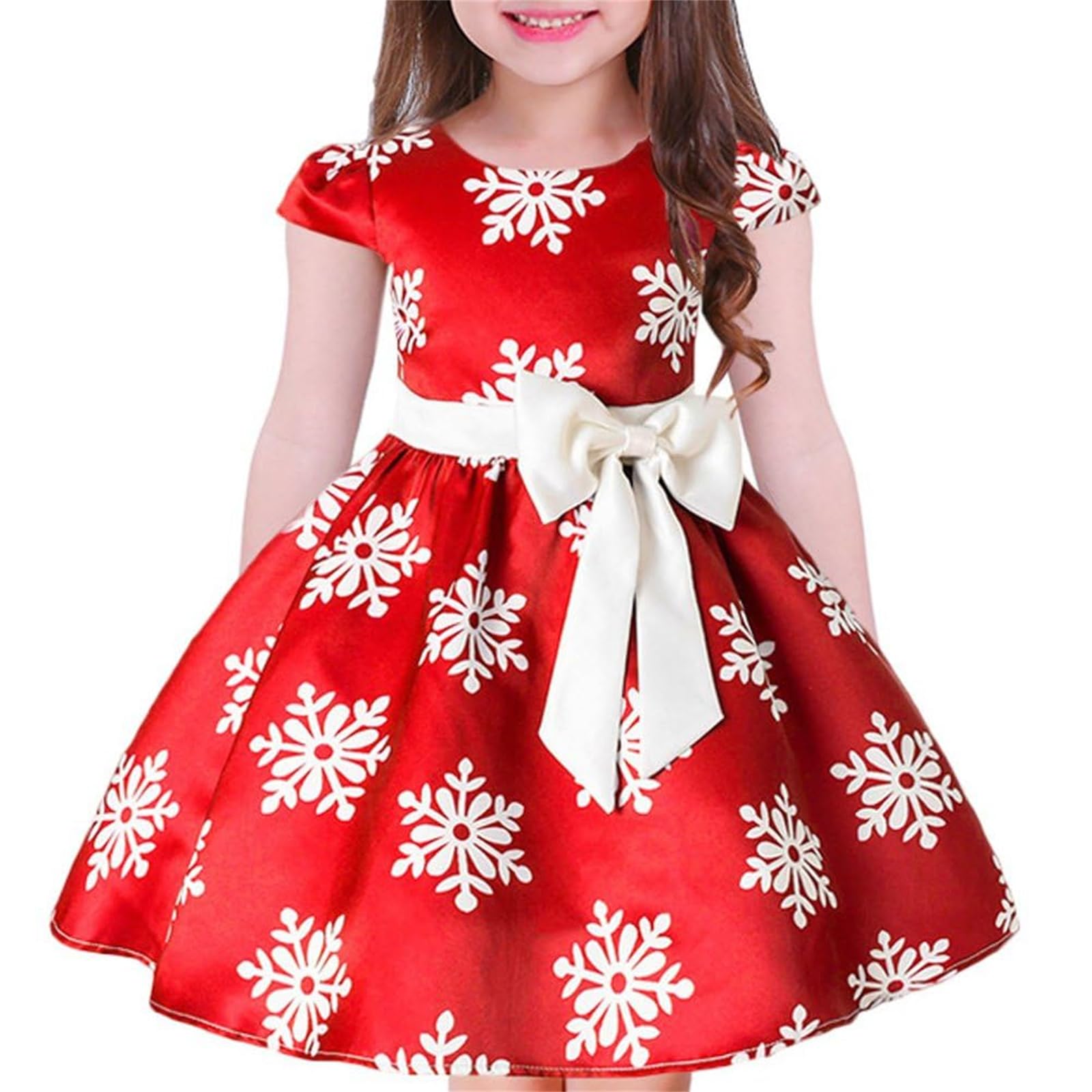 Baby Girls Christmas Dress Toddler Snowflake Print Party Wedding Formal Dresses(Blue, Red) 10 Years Red