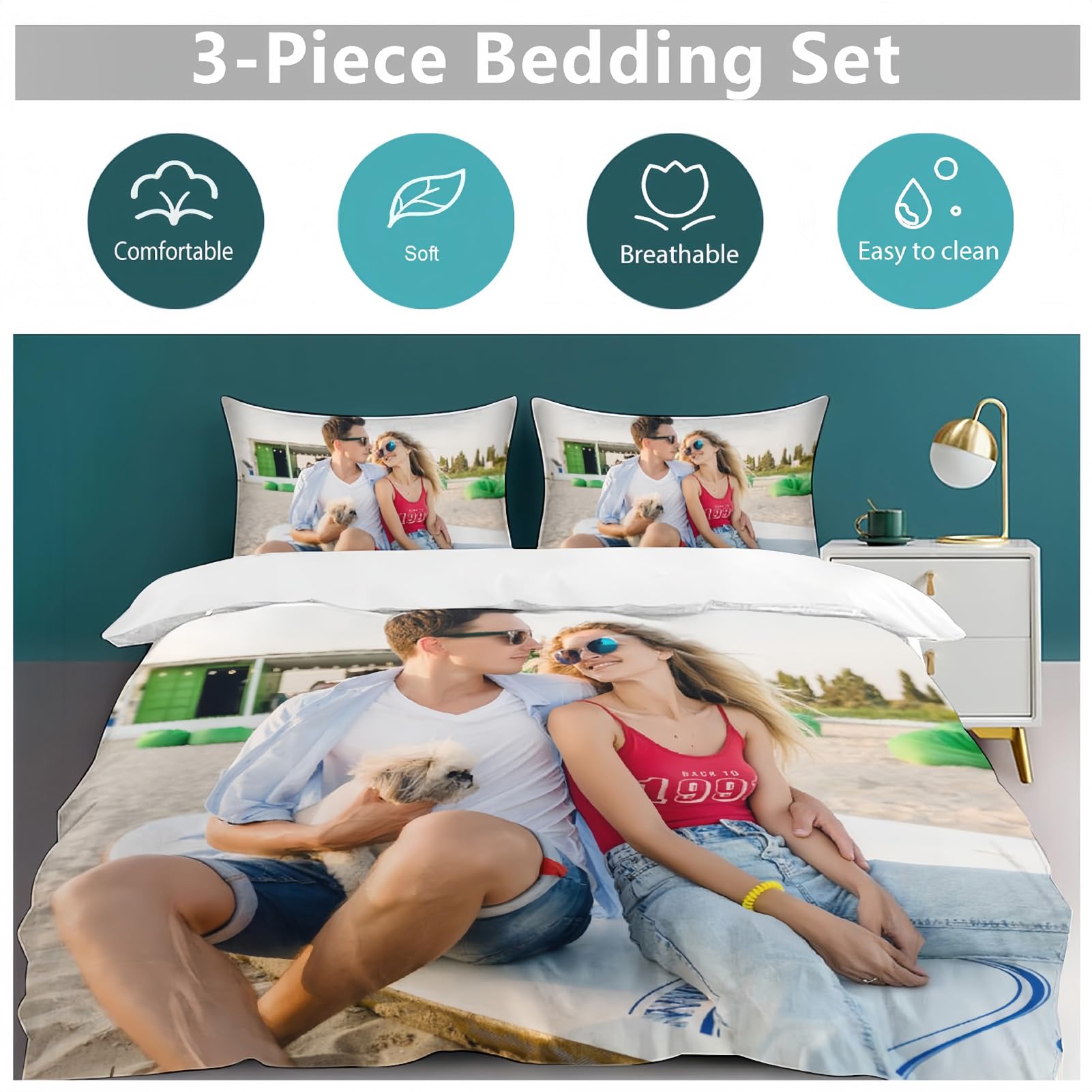 Copripiumino personalizzato Set,Singolo/Matrimoniale Set biancheria da letto con foto/testo,Confortevole, Traspirante,Copripiumino e 2 federe