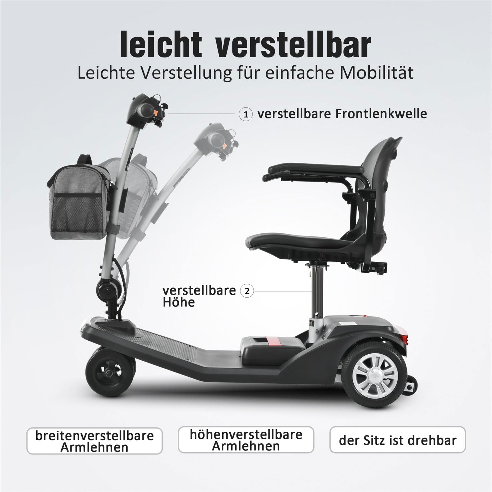 UYSELA Scooter de Movilidad Eléctrico para Personas Mayores, 4 Ruedas, Scooter Movilidad Reducida, Asiento Giratorio, Compacto y Seguro, Desmontable Medidas Reducidas