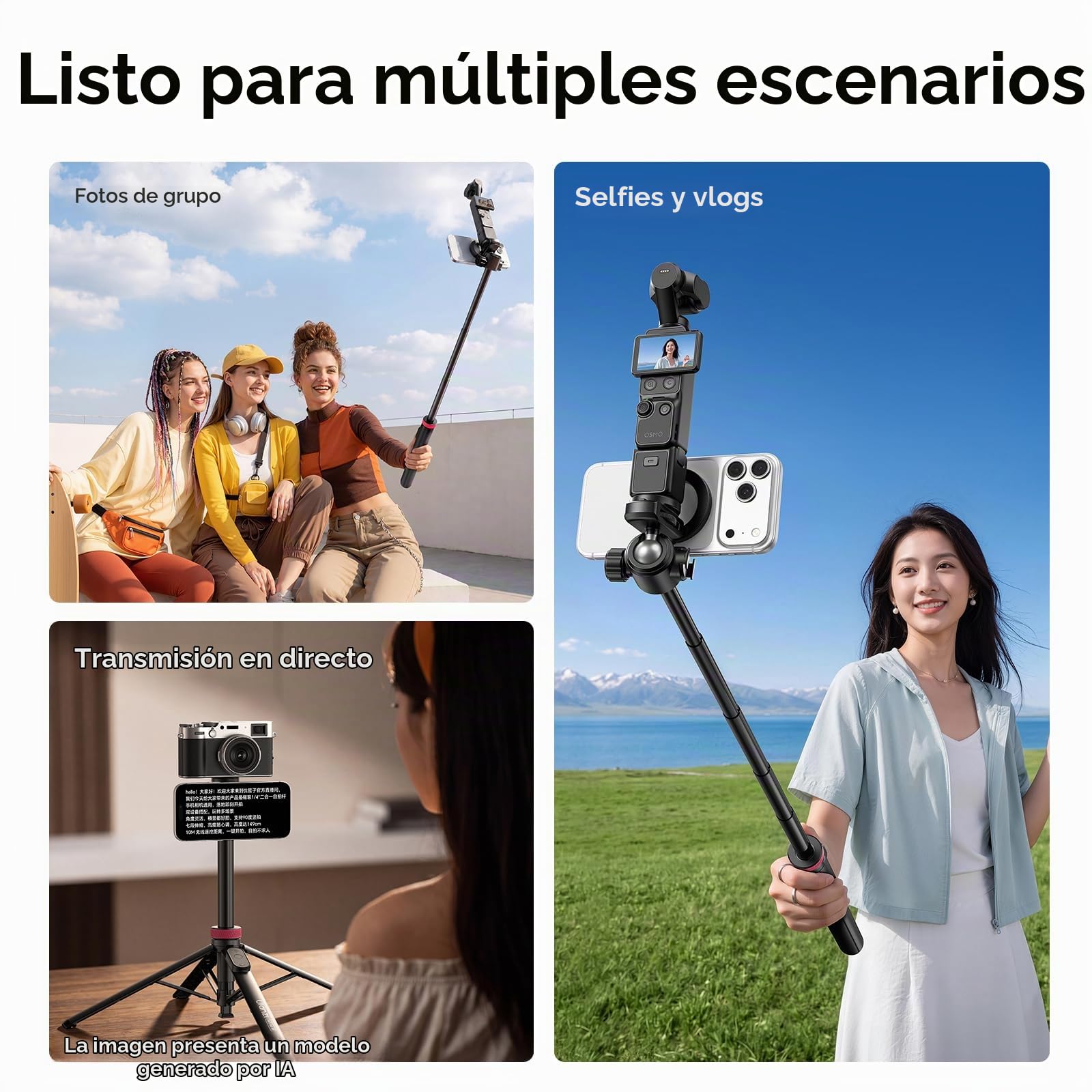 ULANZI MT44M Trípode Magnético de Apertura Automática para Móvil y Cámara, Palo Selfie de 150cm con Control Remoto, Soporte de Cuatro Patas, Tornillo de 1/4", Rótula Giratoria 360° para iPhone Android