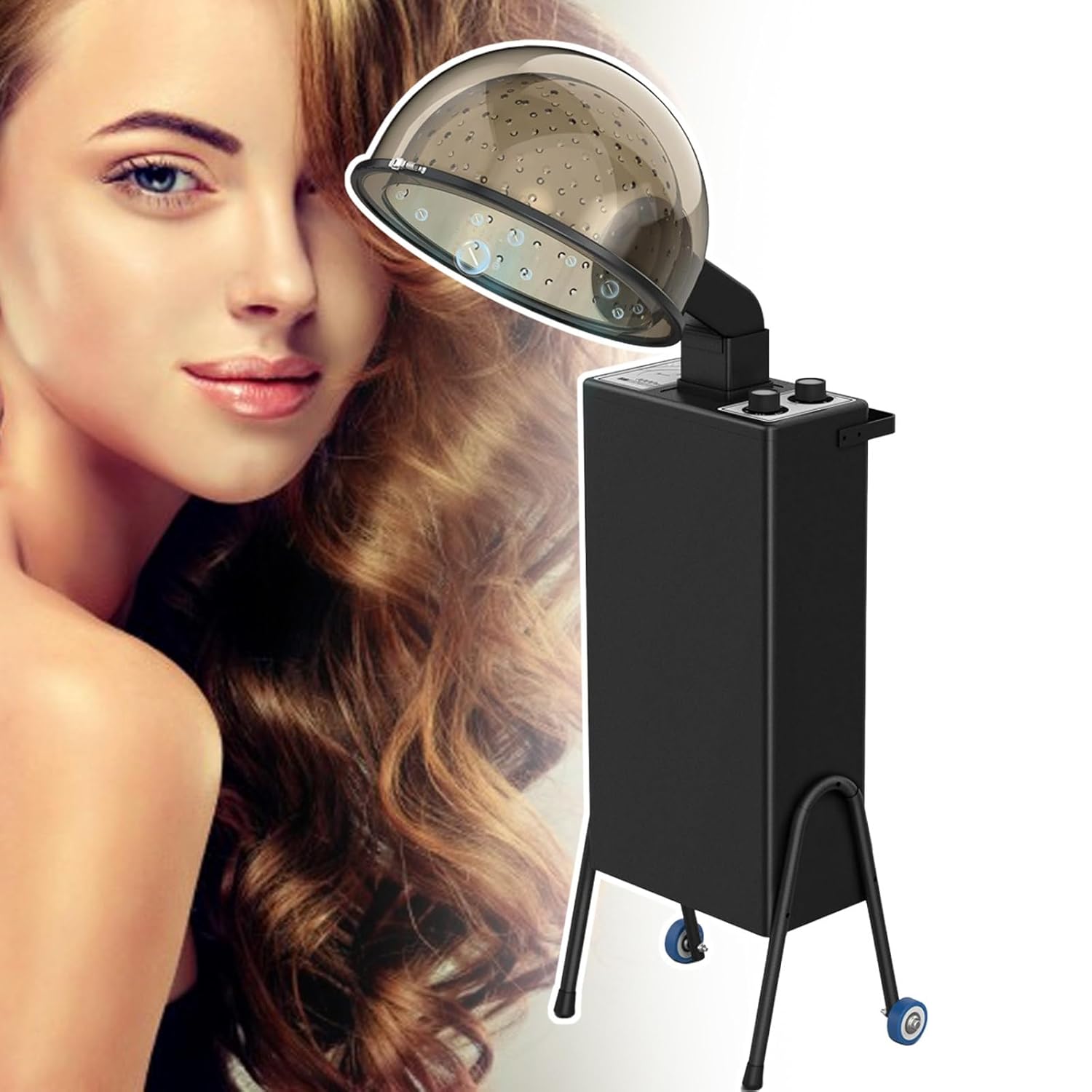 Hooded Hair Dryer Standing Hair Salon Conditioning Hooded Box Dryer with Moving Wheels and Handles Adjustable Angle 0-70