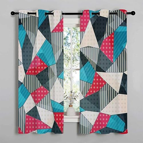 Short Curtains for Small Window Colorful Geometric Art Mosaic Curtain Room Divider Cortinas para Ventanas De Cuarto 110Inch Width by 96Inch Length,2