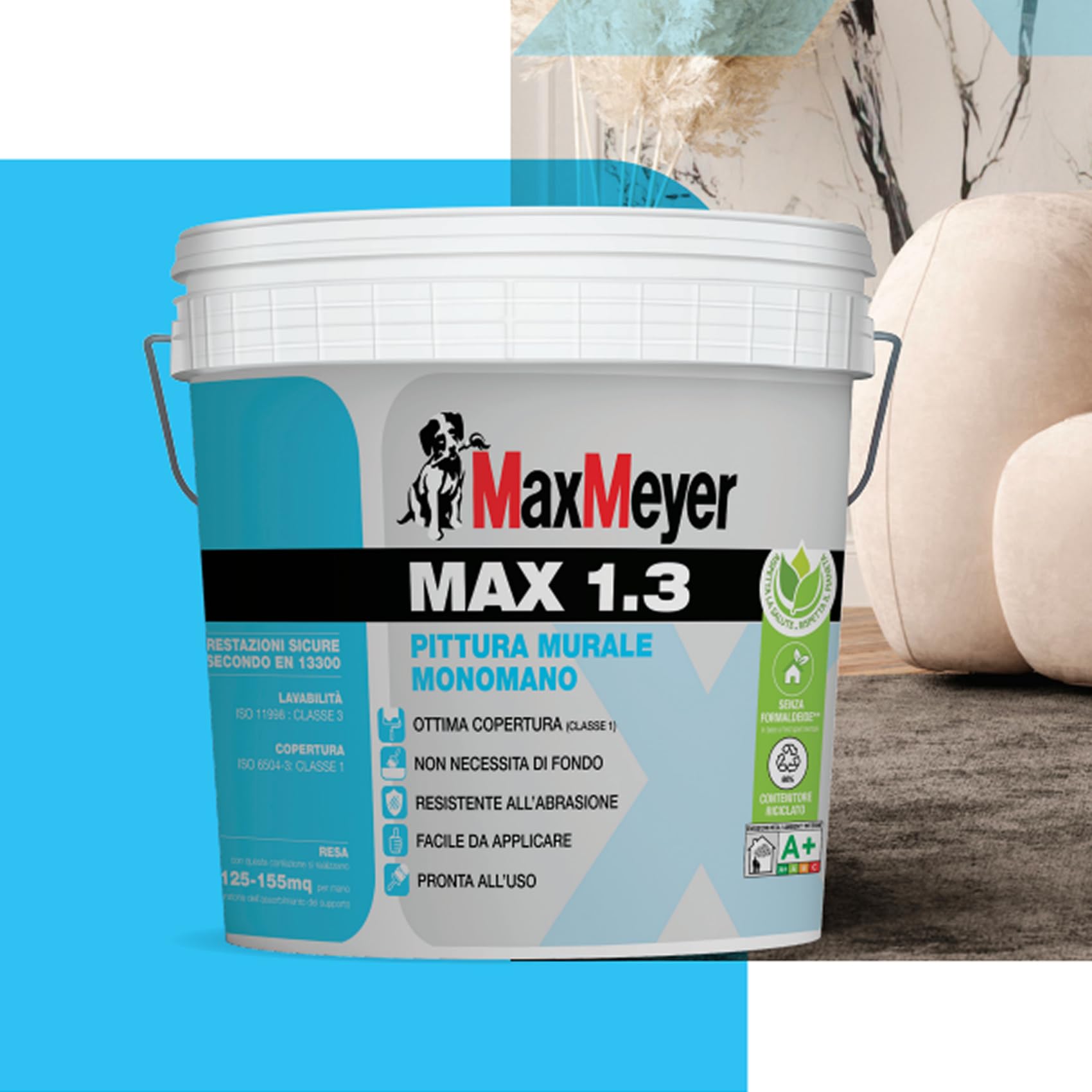 Pittura lavabile bianca Max 1.3 ottima copertura monomano senza fondo Lt. 14 Max Meyer