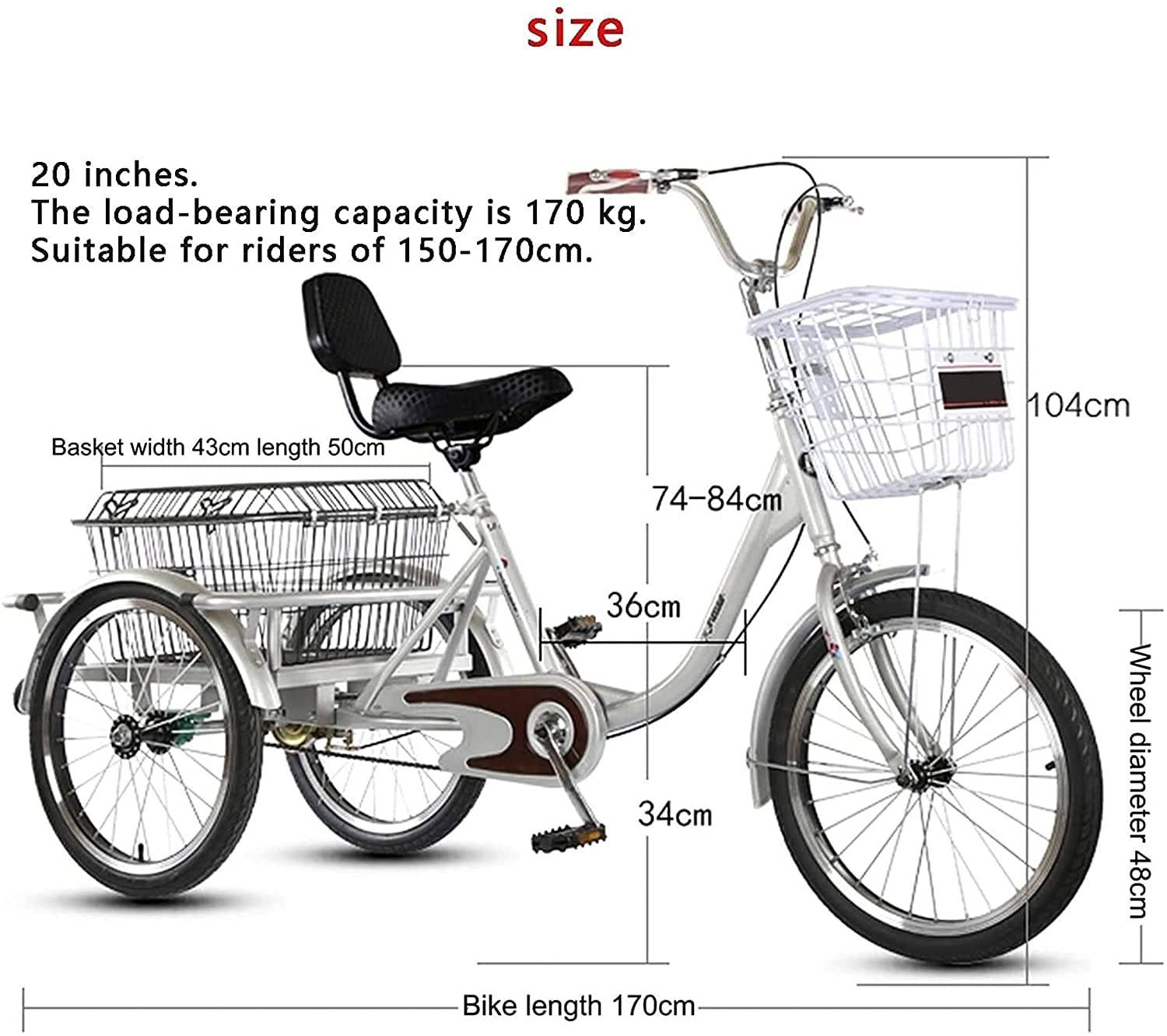 GRDDBZA Adult Tricycle - 3 Wheel Bikes for Adults Shopping Tricycle for Adults with Basket, 3 Wheel Bikes Adult Seniors Cargo Bike, Three-Wheeled Bicycles for Women Men Beginner, Double Brake