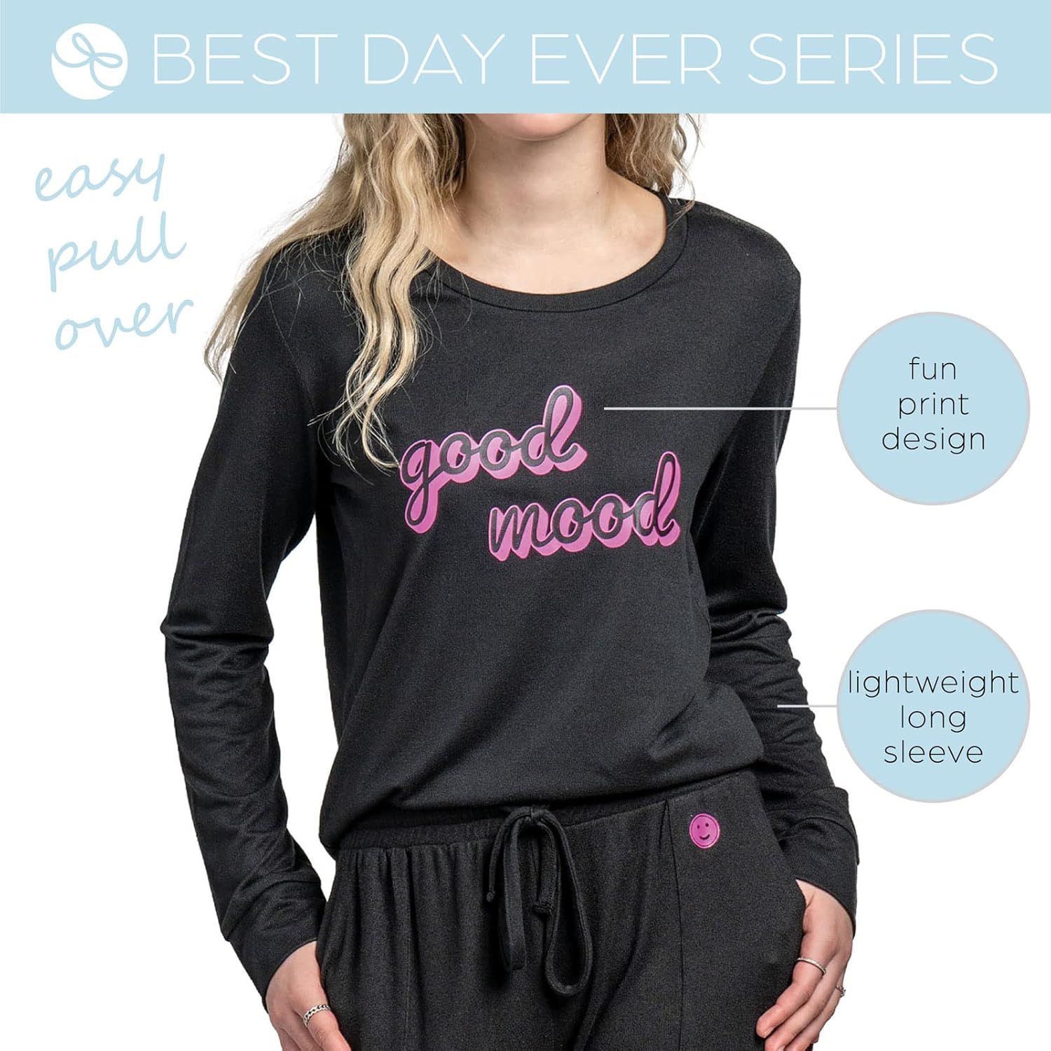 Hello Mello Best Day Ever Top Round Neck Lounge Sweater Long Sleeve Shirt for Women and Girls with Gift Bag - Image 2