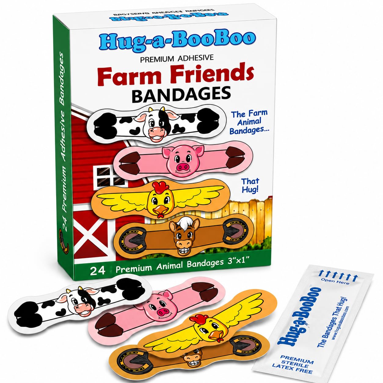 Hug-a-BooBoo, bende adesive per animali della fattoria che abbracciano gli animali della fattoria, le incredibili bende che abbracciano! Super divertente abbracciare mucca, cavallo, maiale e pollo!
