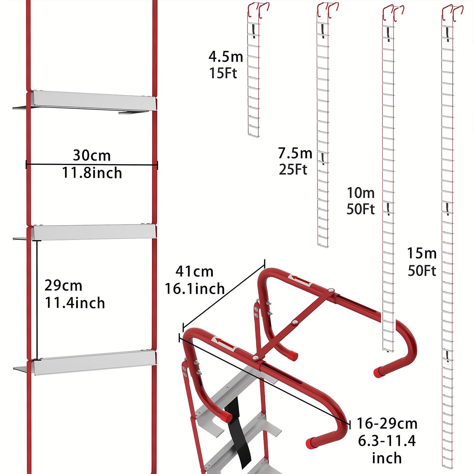 Escalera De Cuerda De Emergencia Escalera Portátil Plegable 2 a 6 Pisos, Peldaños Anchos Antideslizantes, Escalera De Evacuación Desde Ventana Y Equipo De Seguridad contra Incendios 4.5M/15Ft