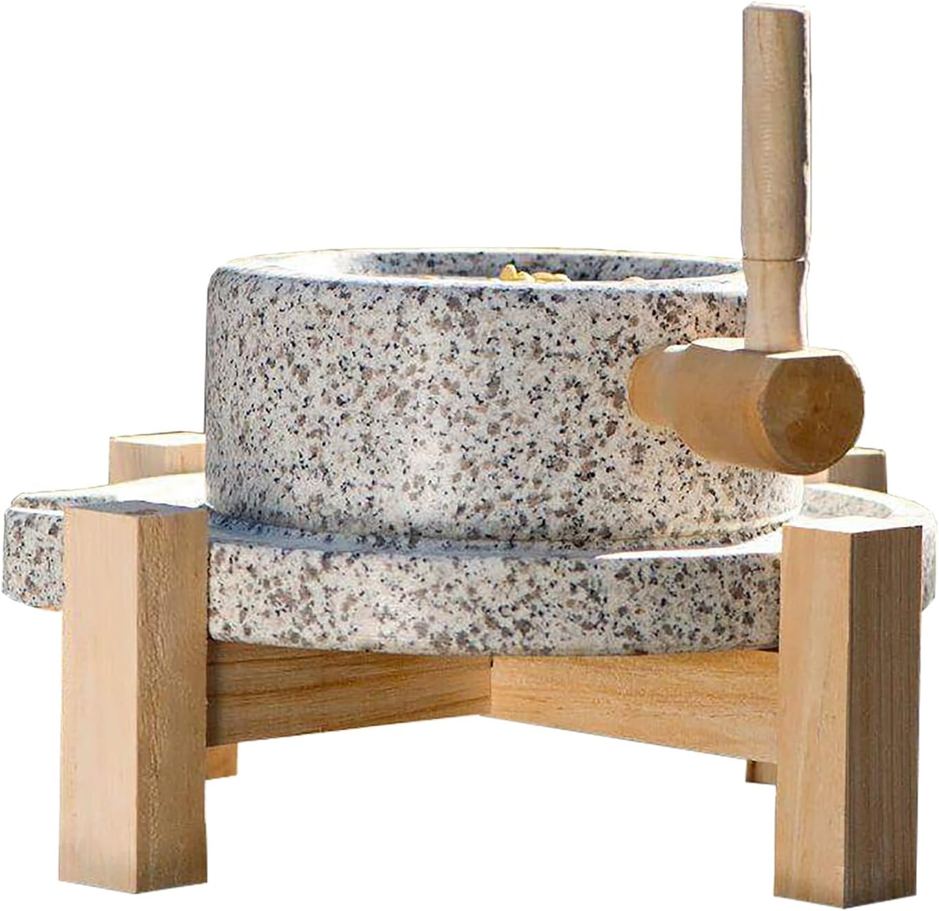 Hand Stone Grain Mill,Natural Granite Paste Mill,Manual Dry/Wet Graphite Machine,Ancient Grinding Stone for Seeds Nuts Corn Green Beans(26cm/10.2in)