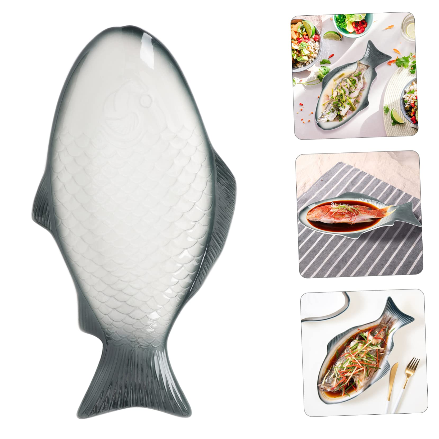 Plato de Pescado Delicado para Cocinar al Vapor, Bandeja de Cerámica Forma Realista, Superficie Lisa y Pulida, Ecológico y Seguro para Uso Doméstico y Restaurante, Adecuado
