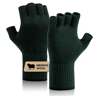 Merino Wool Fingerless Gloves for Men Women Half Finger Gloves Thermal Soft Knit Liner for Hunting Fishing Hiking - Amazon product rated Grade A