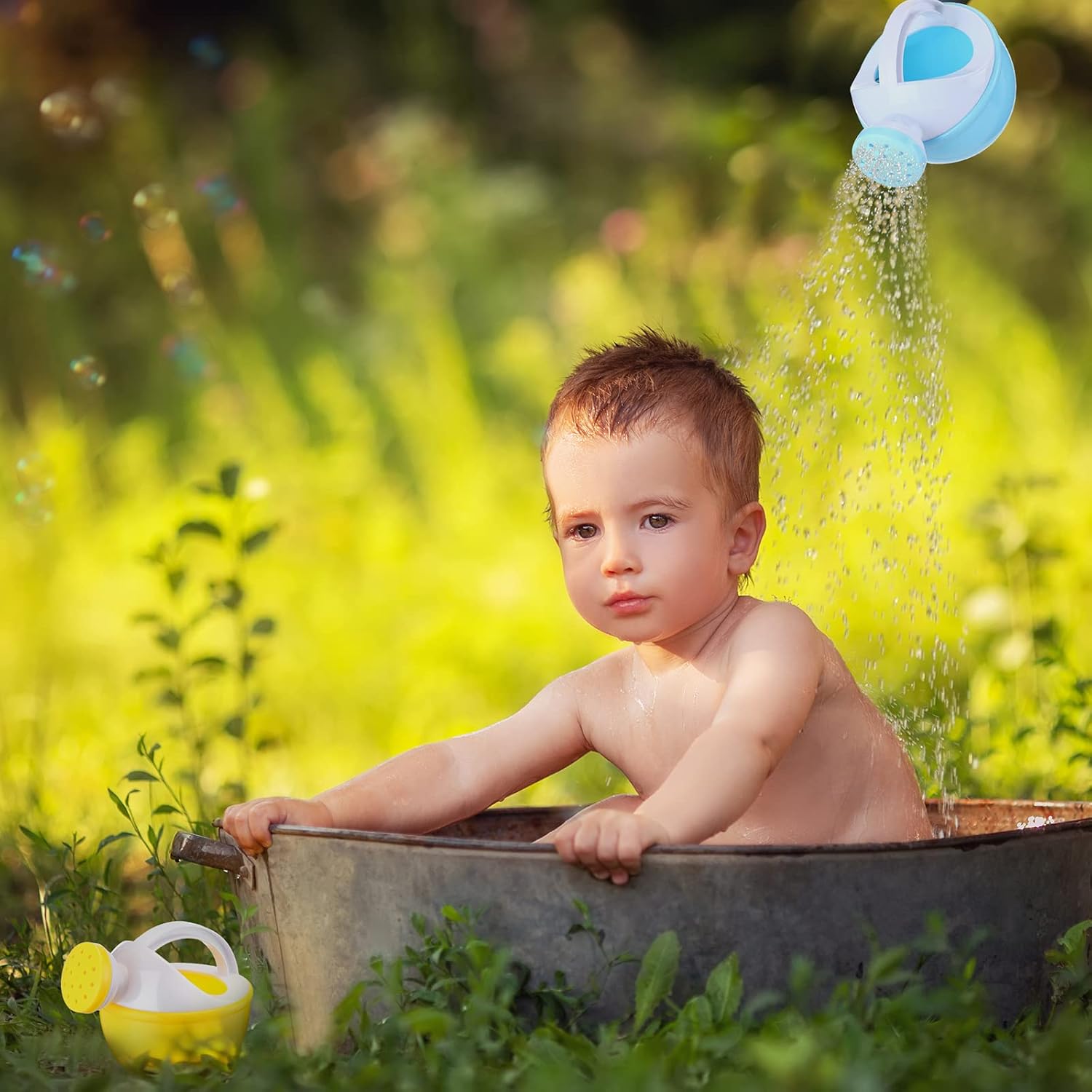 Sosation 12 Pieces Watering Can for Kids Bath Buckets Toys Play Sand Toys Plastic Small Watering Pot with Handles for Childrens Gardening Tools Beach Playing Sand(Vivid Style)