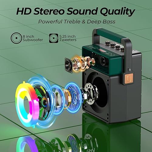 Miniatura 3 de JYX Máquina de karaoke MS73 con 2 micrófonos inalámbricos, altavoz Bluetooth portátil para adultos, sistema de altavoces PA retro compatible con