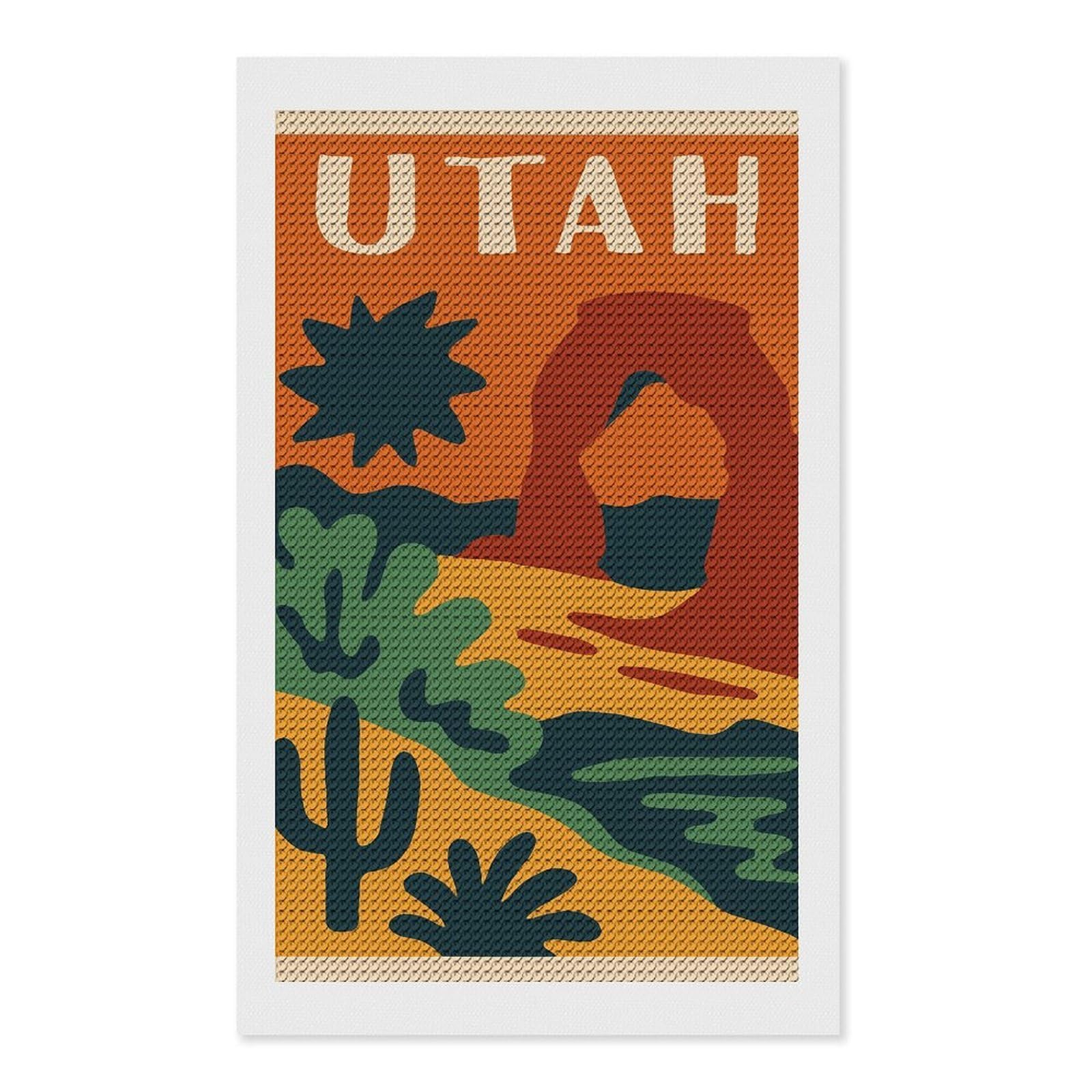 Junmoney Utah Landscape Illustration Full Drill Diamond Painting Kit 12"x20", for Teens, Adhesive Canvas, Bedroom Decor, Holiday Gift Idea