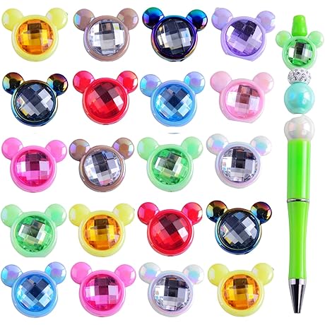 Forcal Beads for Pens: 20-Piece Acrylic 3D Diamond Mouse Head Beads for DIY Charm Jewelry