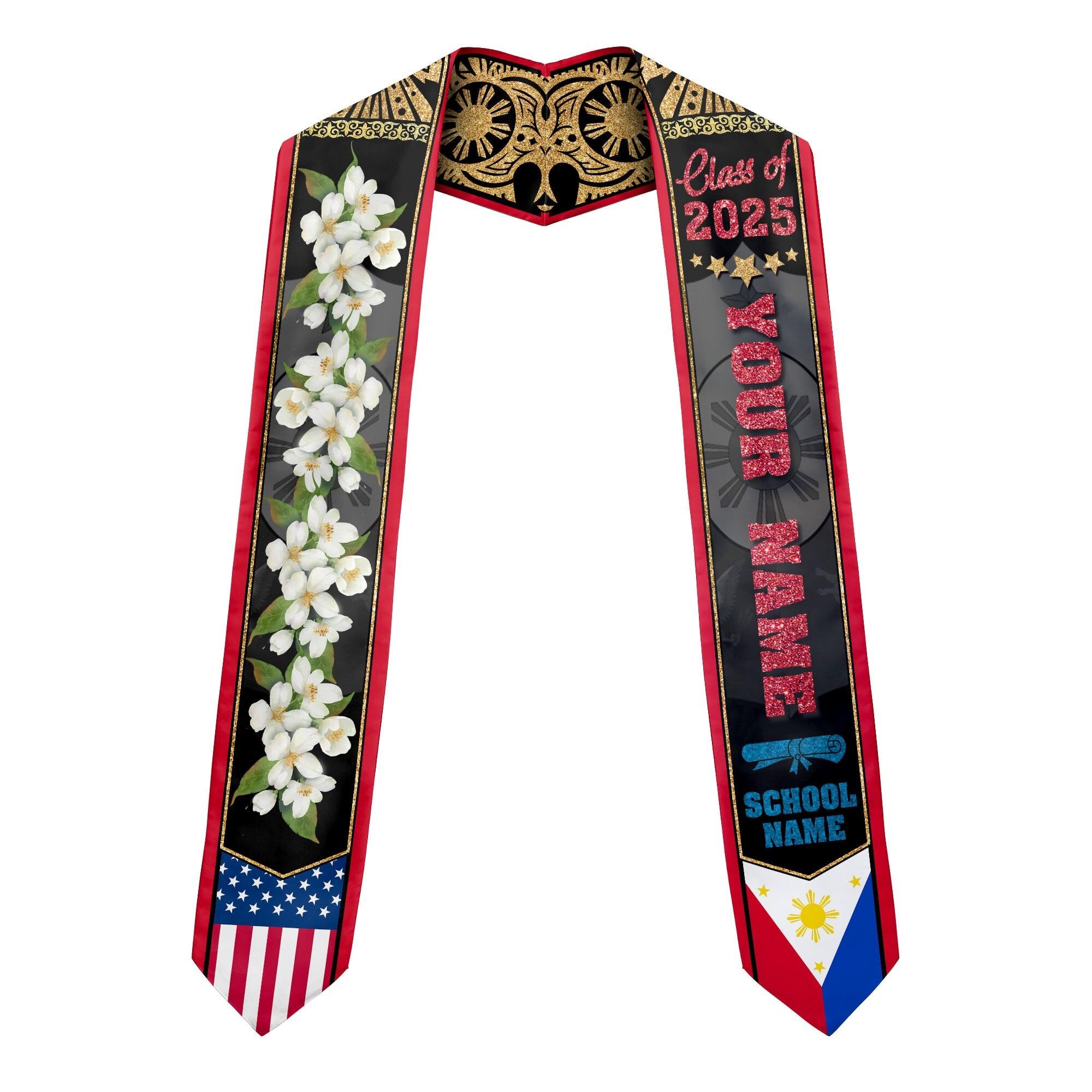 MonkeyVan Personalized Graduation Stole for Filipino Senior, Philippines Flag Graduation Sash Class of 2025 Grad Gifts S262
