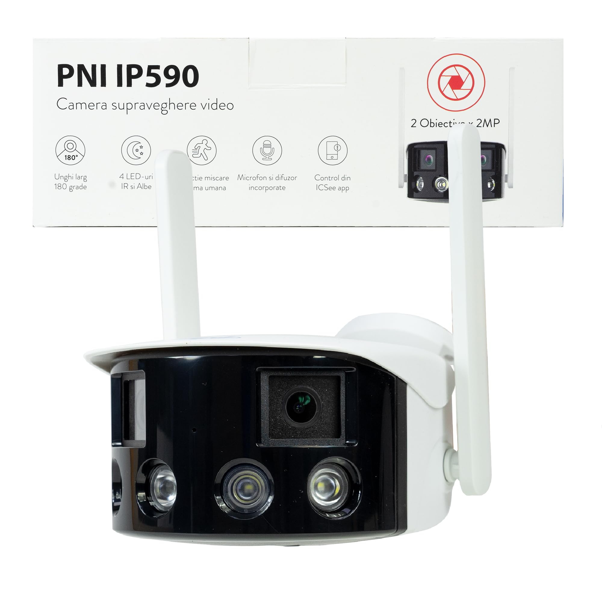 PNI Kamera do monitoringu wideo IP590, bezprzewodowa, z IP, podwójny obiektyw, 2 x 2 MP, 180 stopni, gniazdo na kartę micro SD