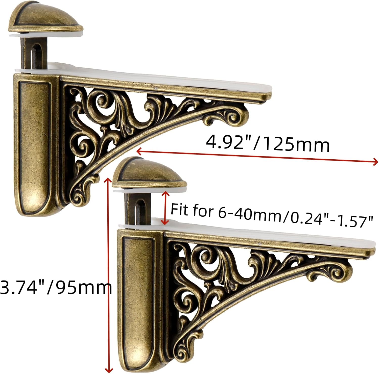 2 Pcs Adjustable Glass Floating Shelf Brackets High Load Capacity Shelf Holder Wall Mount Fit for 0.24"-1.57" Thick Glass Clamps Clip for Bathroom Kitchen Office, Antique Bronze