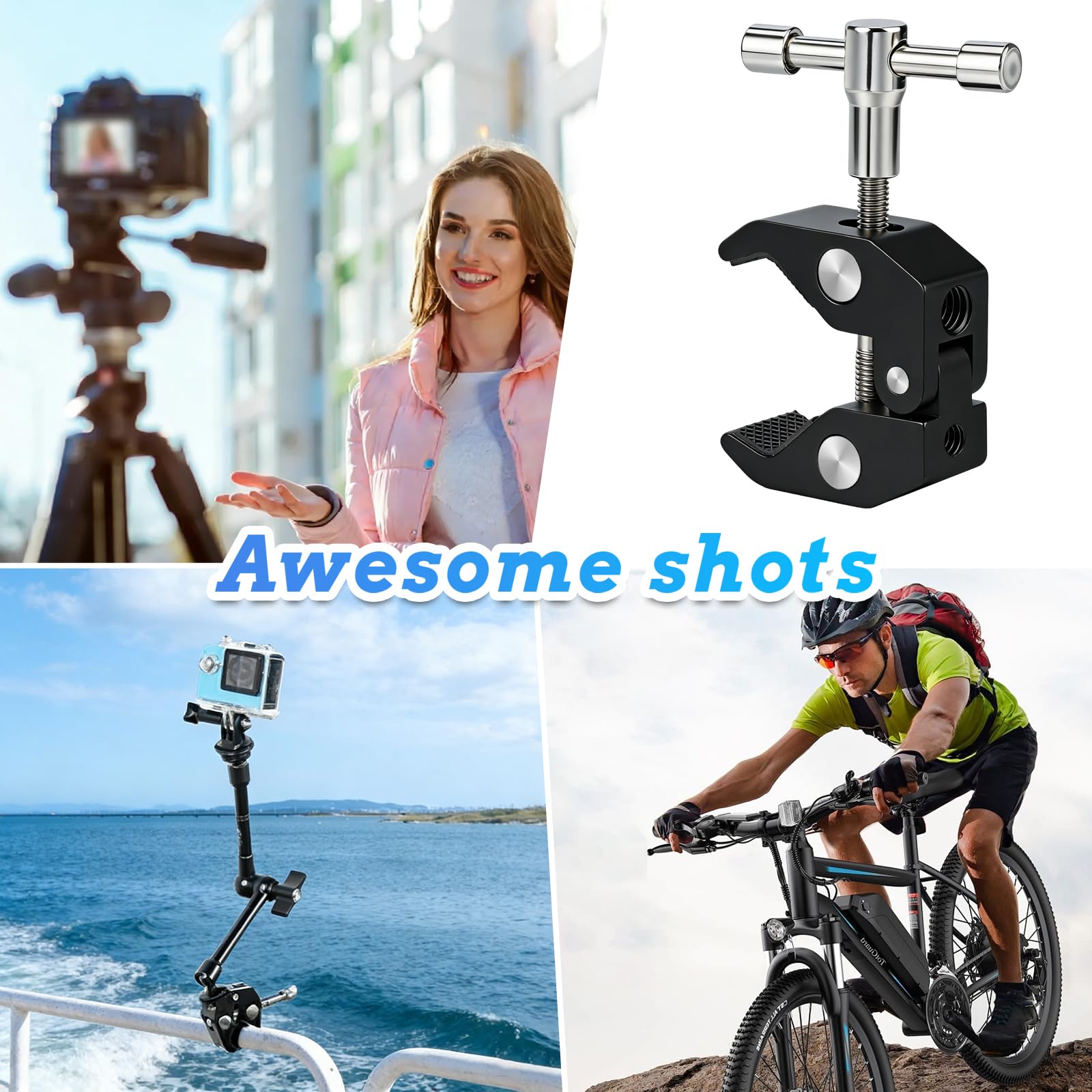 2 Pezzi Super Clamp, Morsa Supporto Cavalletto, Super Clamp con Filettatura 1/4, Supporto Fotocamera, Scrivania Parete Pannello Clip per Fotocamere, Luci, Ombrelli, Ganci, Mensole