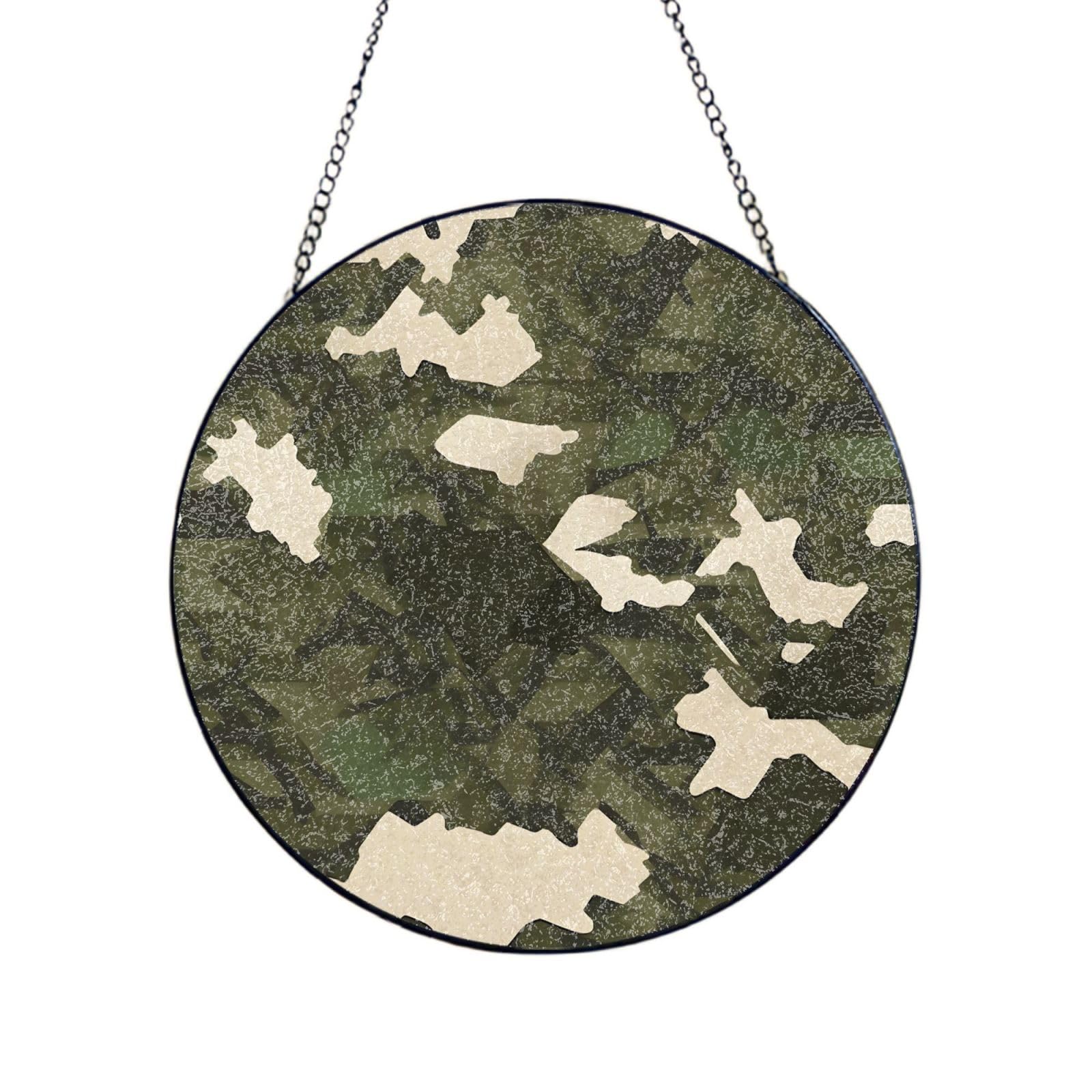 Phayah Army Camouflage Print Glass Window Hanging Sun Catchers Suncatcher Decor For Birthday For Home Garden Porch 4in（10cm）