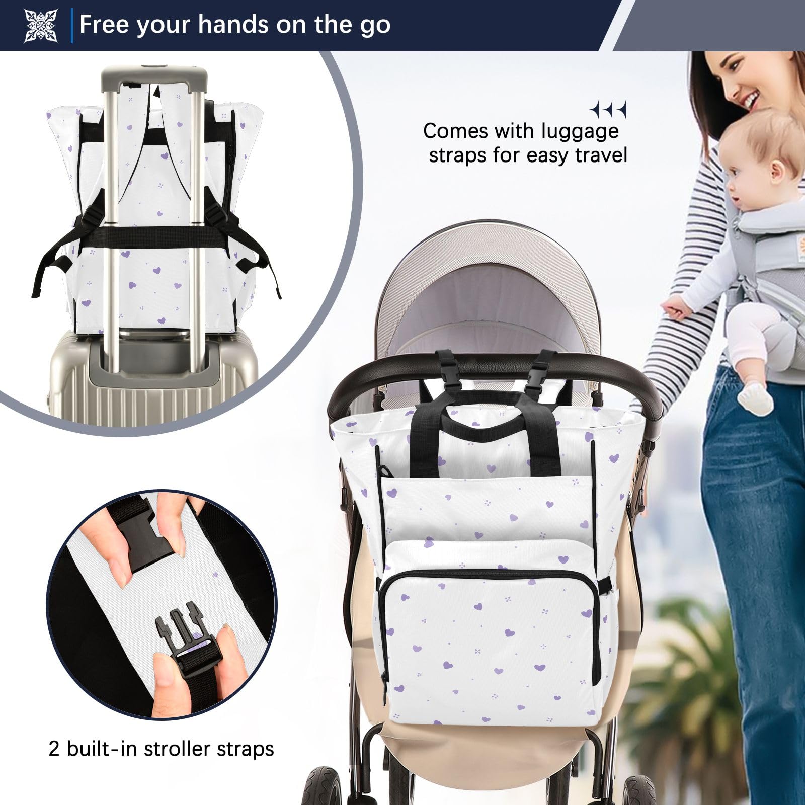 Mnsruu Borsa per pannolini a forma di cuore, grande, impermeabile, da viaggio, per mamme e papà