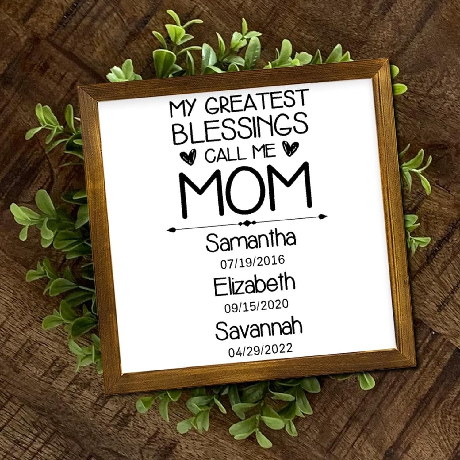 My Greatest Blessing Call Me Mom Framed Wooden Sign Sayings Lettering Wood Block Plaque Rustic Home Wall Decoration for Living Room Bedroom Front Door Office Housewarming Gift 12x12 Inch