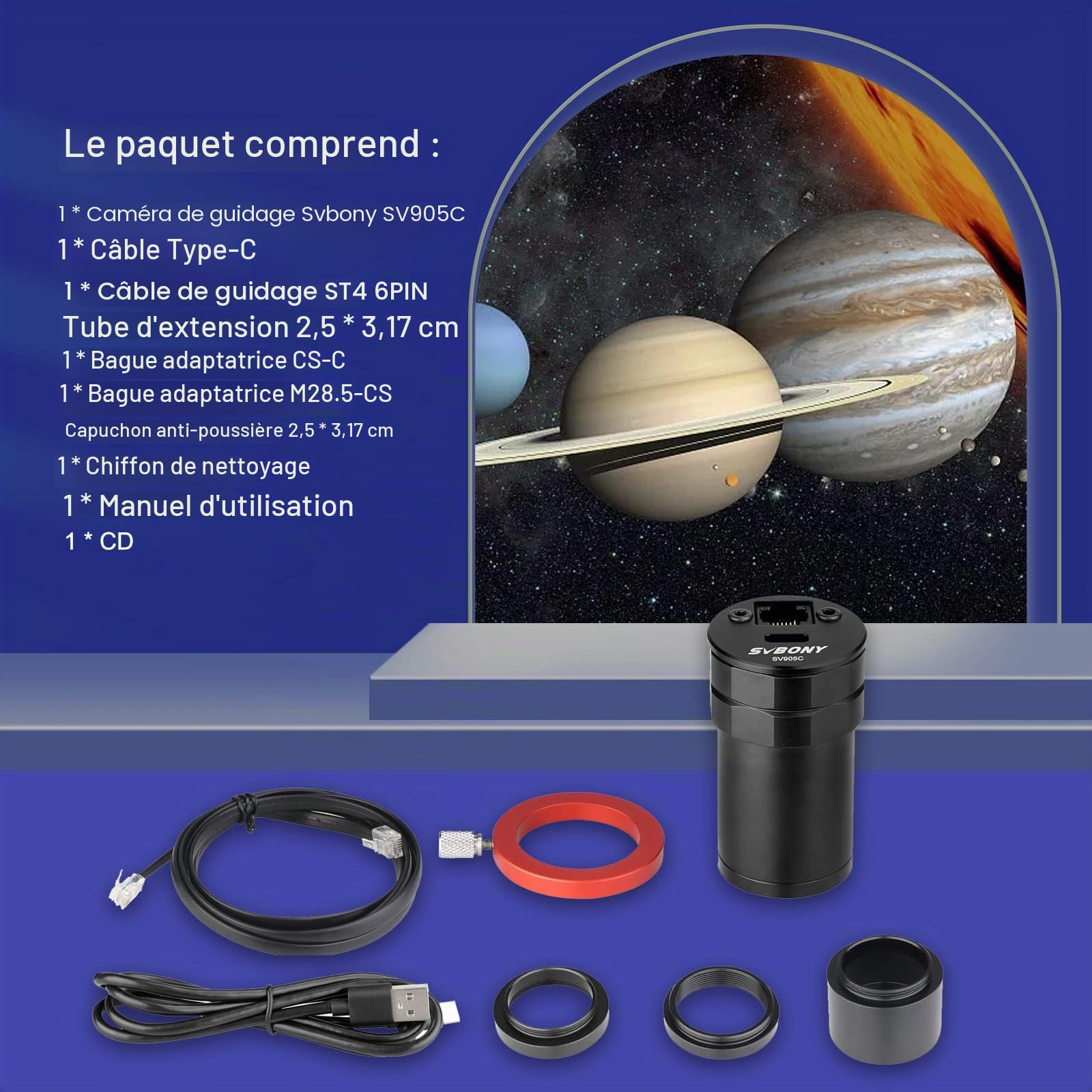Svbony SV905C Caméra pour Télescope, Caméra d'autoguidage 1,25", Capteur CMOS Couleur 1,23 MP, USB 2,0, Revêtement AR, Port de Guidage ST4, Accessoire pour Télescope Destiné à L'astrophotographie
