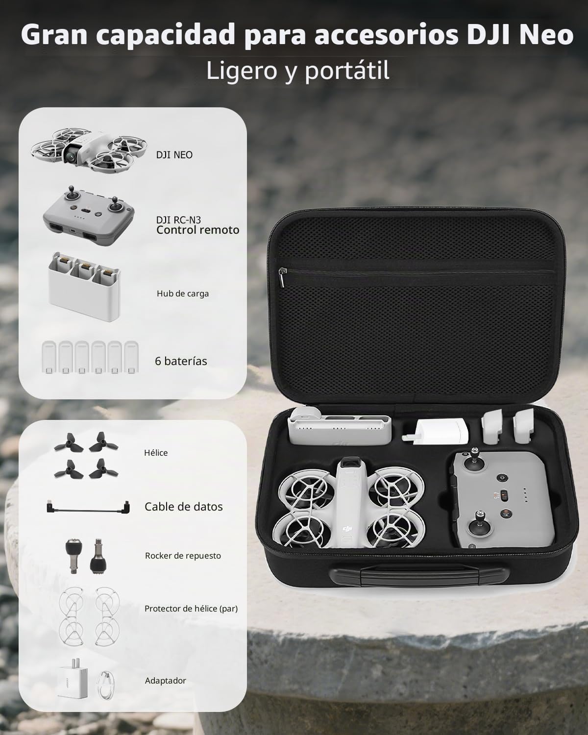 Bolsa para dji Neo Drone, Estuche Funda de Transporte, Bolsa de Almacenamiento Rígido Protectora para dji Neo Drone, Controlador y Accesorios，Negro