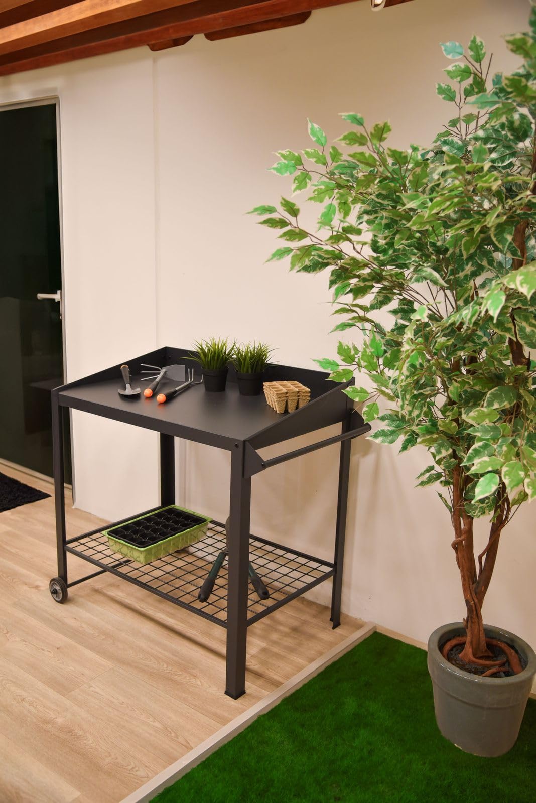 Gravidus mobiler Pflanztisch Diana aus verzinktem Stahl anthrazit mit Rollen für Garten 90x55x90 cm