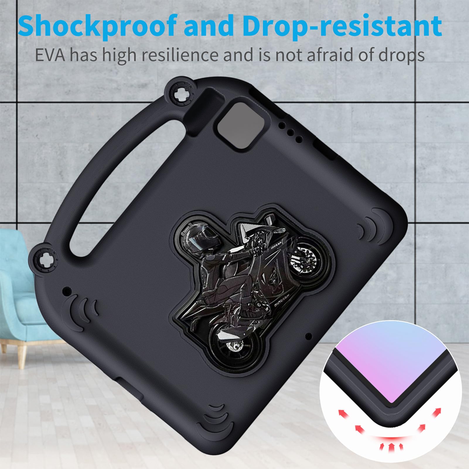 Custodia Protettiva in EVA per Bambini, Copertura per Tablet Antiurto, Protezione Totale Contro la Caduta del Corpo con Supporto e Maniglia, per 10a 11a Generazione e Altre Serie (BLACK)