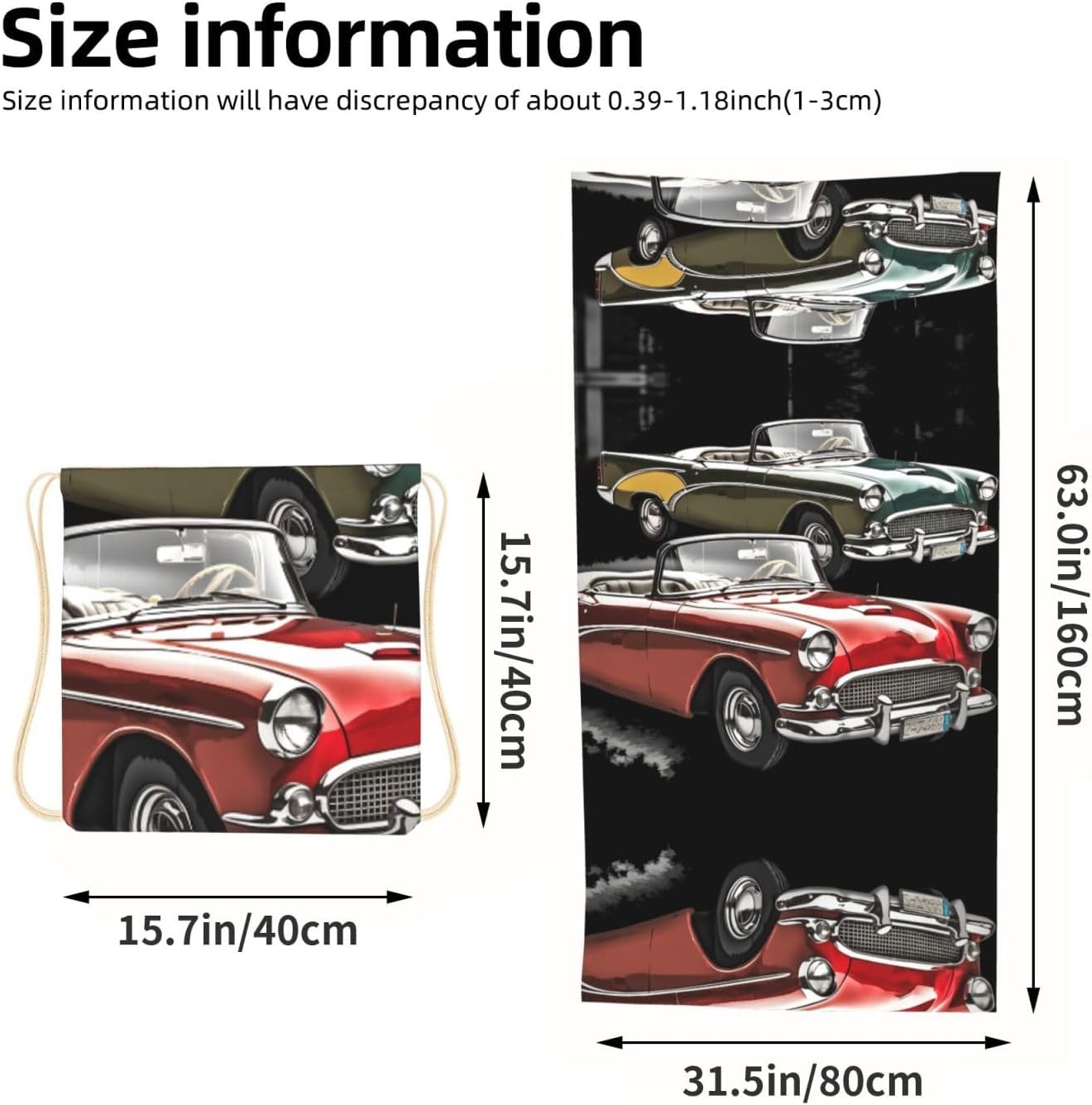 2 in 1 Packable Towel Bag,Soft Absorbent Pool Towels Backpack Quick Dry Lightweight Beach Towels Classic Car Roadsters Old Fashioned Drawstring Bag for Travel Camping Sports Picnic image 3