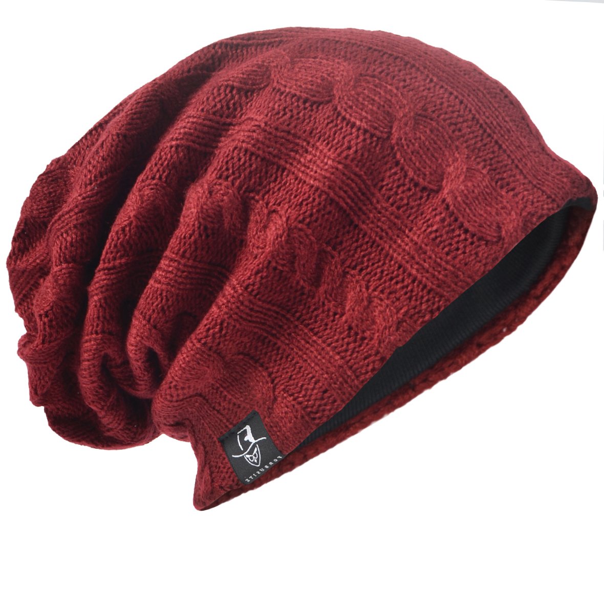 Hisshe Men's Cable-Claret Slouch Beanie Winter Ski Baggy Hat B09 (Cable-Claret)
