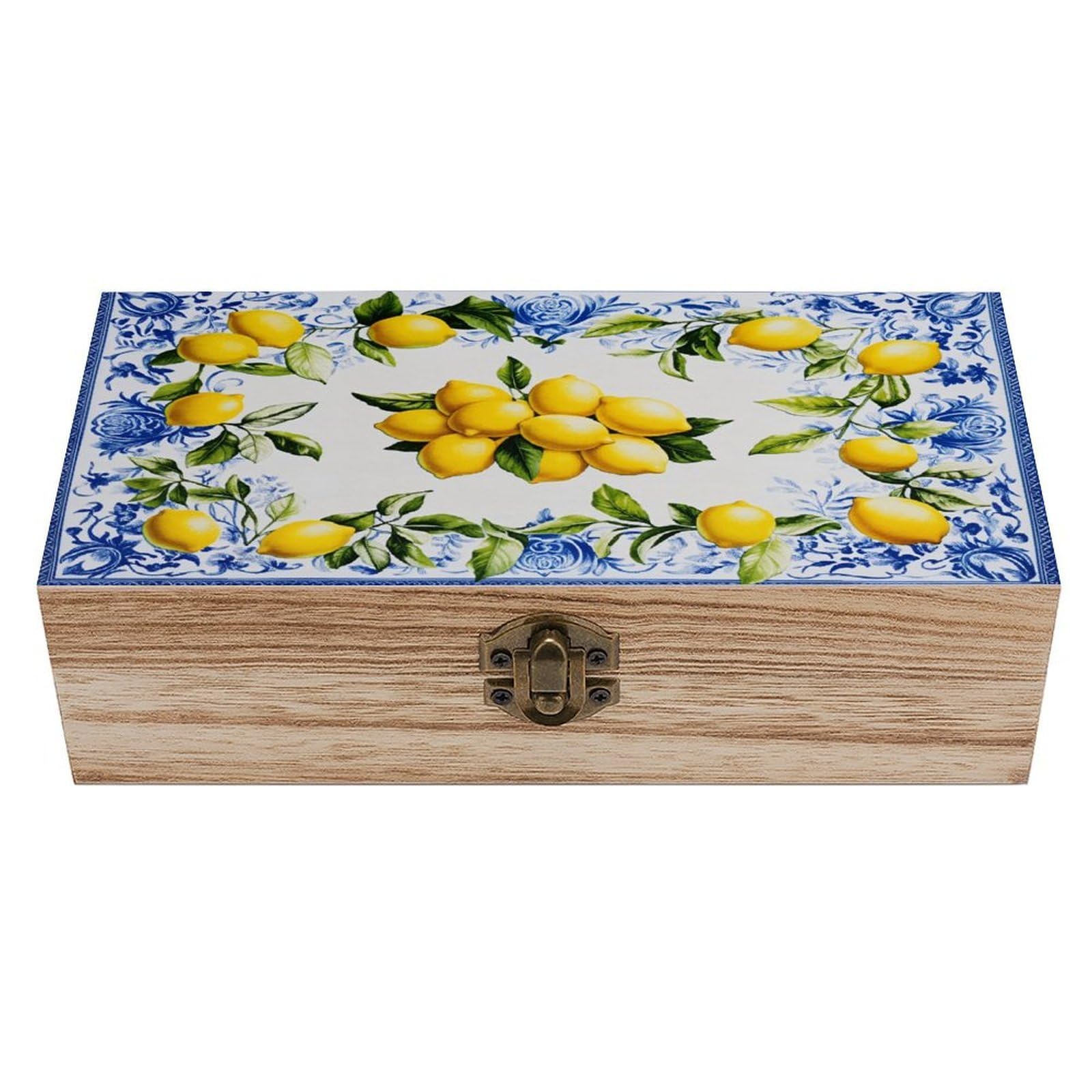 HLBSDM Adorable Italian Lemon Vintage Wooden Keepsake Box with Hinged Lid And Locking Clasp, Decorative Storage Box for Jewelry, Trinkets And Small Accessories, Organizer for Home Or Wedding