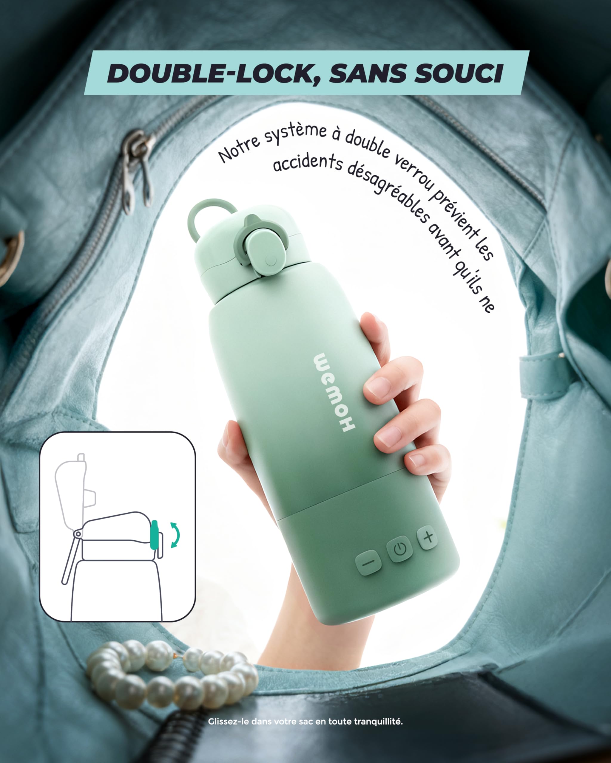 Chauffe-biberon portable Wemoh avec auto-nettoyage, contrôle de température précis, 8 chauffages par charge (450ml) Chauffage rapide 100W pour lait maternel, préparation et eau