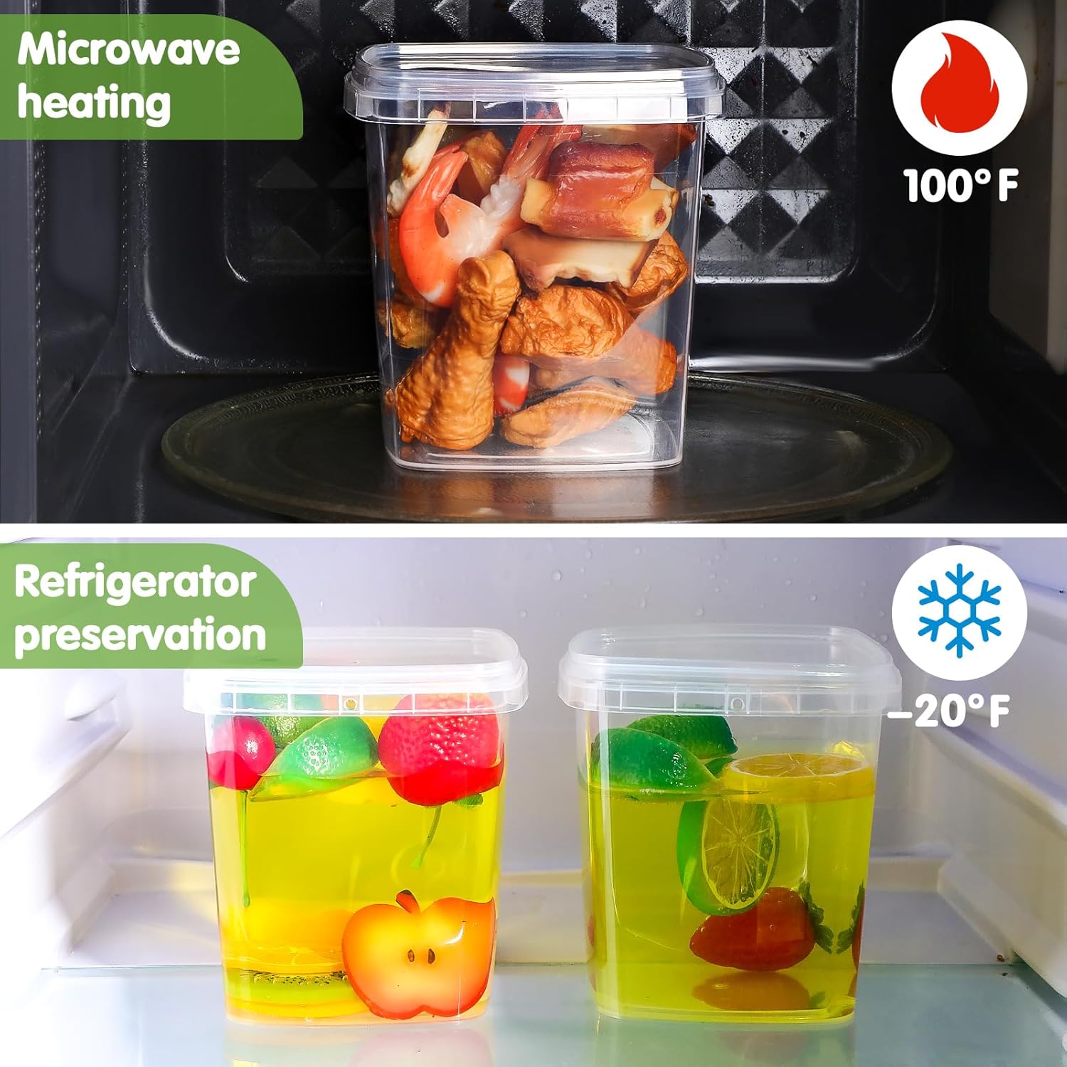 Sliner 60 Sets Square Deli Containers with Lids Clear Food Storage Containers Plastic Freezer Microwaveable Safe Deli Cups Leak Proof Airtight Meat for Restaurant(32oz, 16oz, 8oz) - Image 6