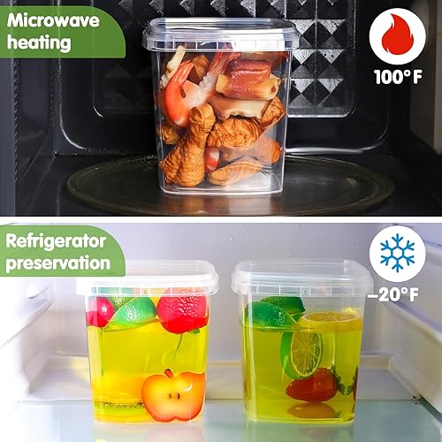 Miniatura 6 de Sliner 60 juegos de recipientes cuadrados para delicatessen con tapas, recipientes de plástico transparente para almacenamiento de alimentos,